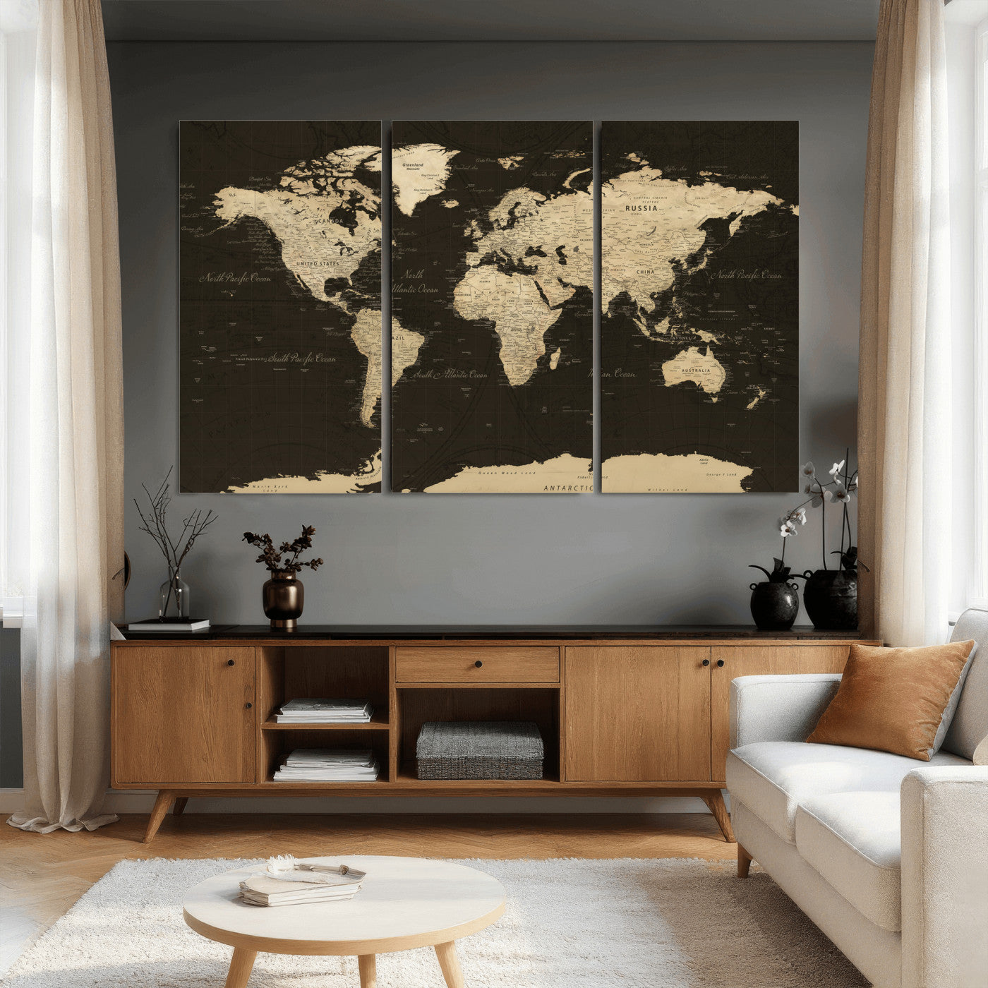 89024244-MGV-CV-36X24 - World Map Wall Art Canvas Print, Modern Decorative Framed Map Artwork Prints for Living Room, Office, Bedroom Wall Decor