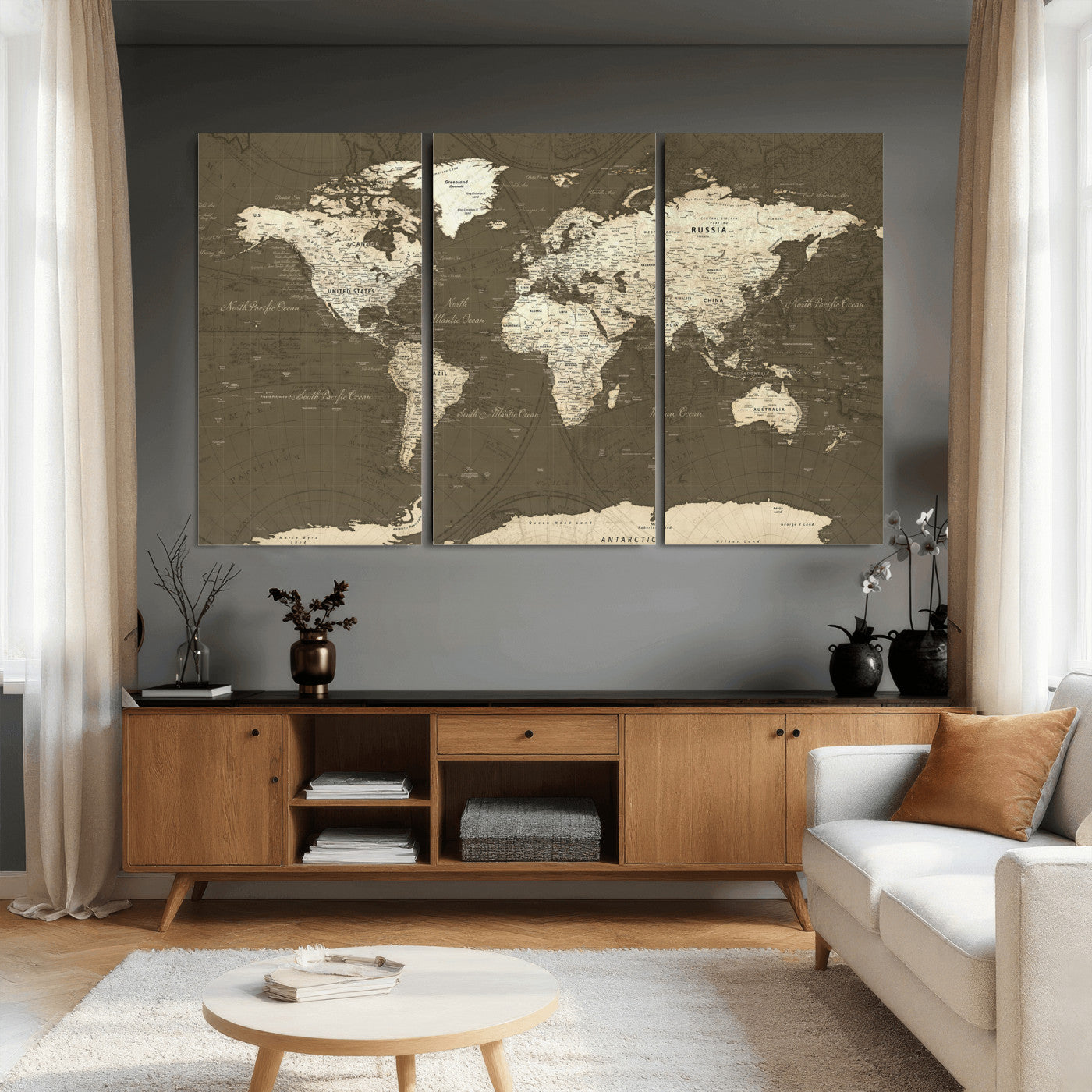 33202610-MGV-CV-36X24 - World Map Wall Art Canvas Print, Modern Decorative Framed Map Artwork Prints for Living Room, Office, Bedroom Wall Decor