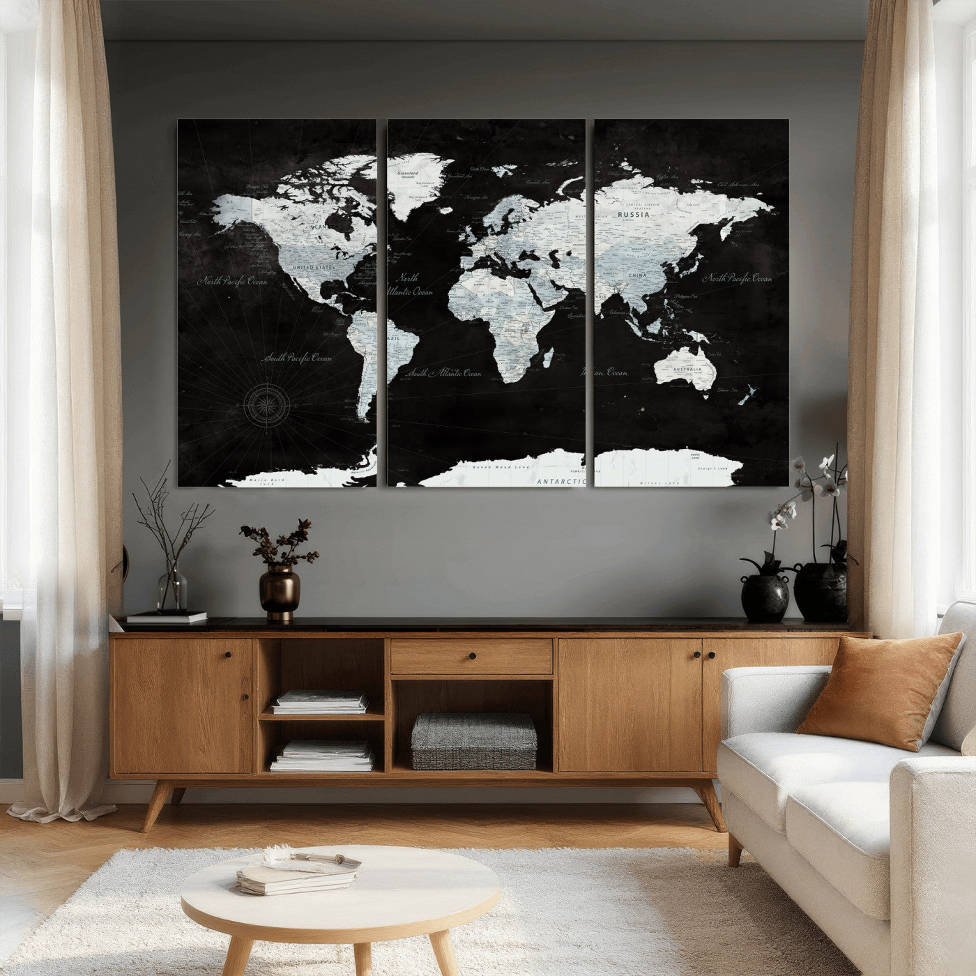 28664806-MGV-CV-36X24 - World Map Wall Art Canvas Print, Modern Decorative Framed Map Artwork Prints for Living Room, Office, Bedroom Wall Decor