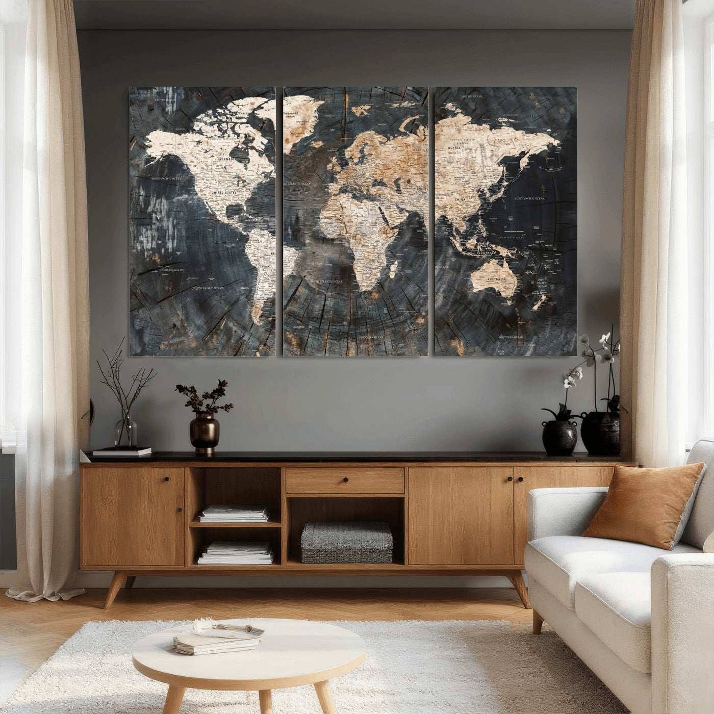89162112-MGV-CV-36X24 - World Map Wall Art Canvas Print, Modern Decorative Framed Map Artwork Prints for Living Room, Office, Bedroom Wall Decor