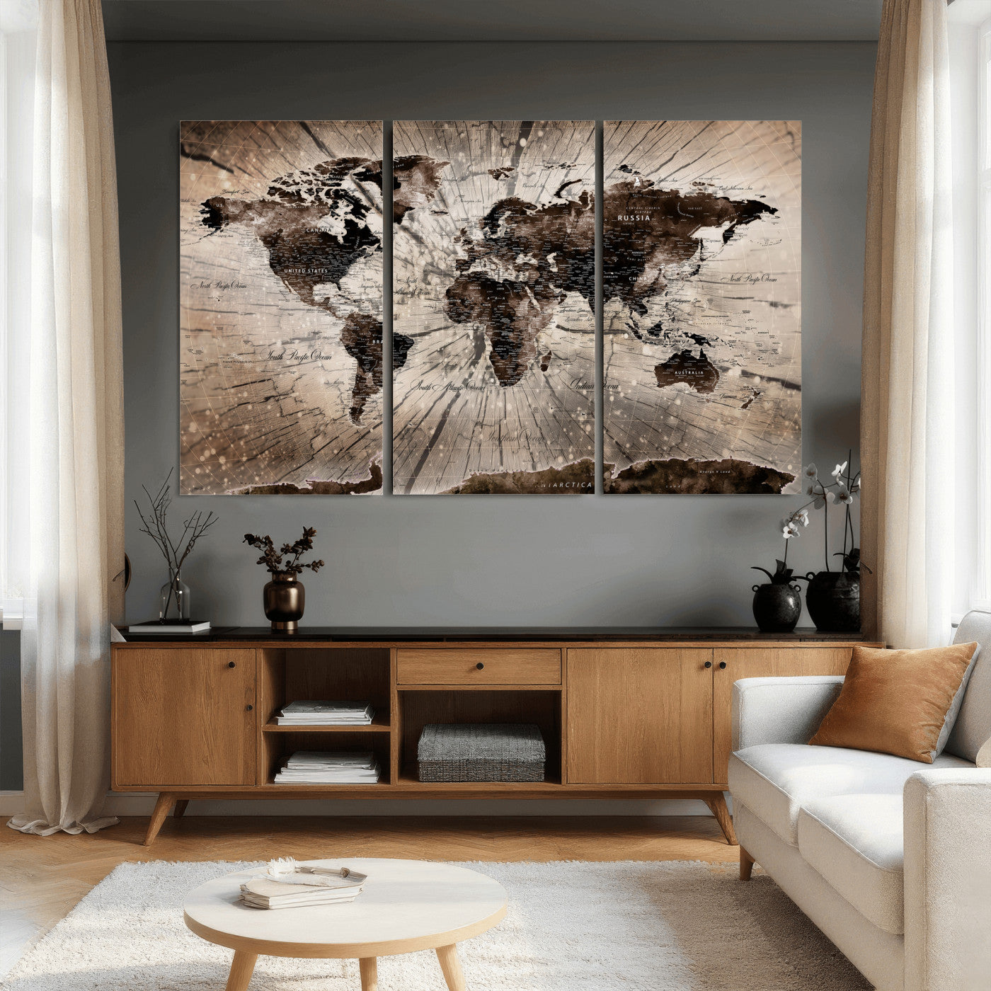 94623295-MGV-CV-36X24 - World Map Wall Art Canvas Print, Modern Decorative Framed Map Artwork Prints for Living Room, Office, Bedroom Wall Decor