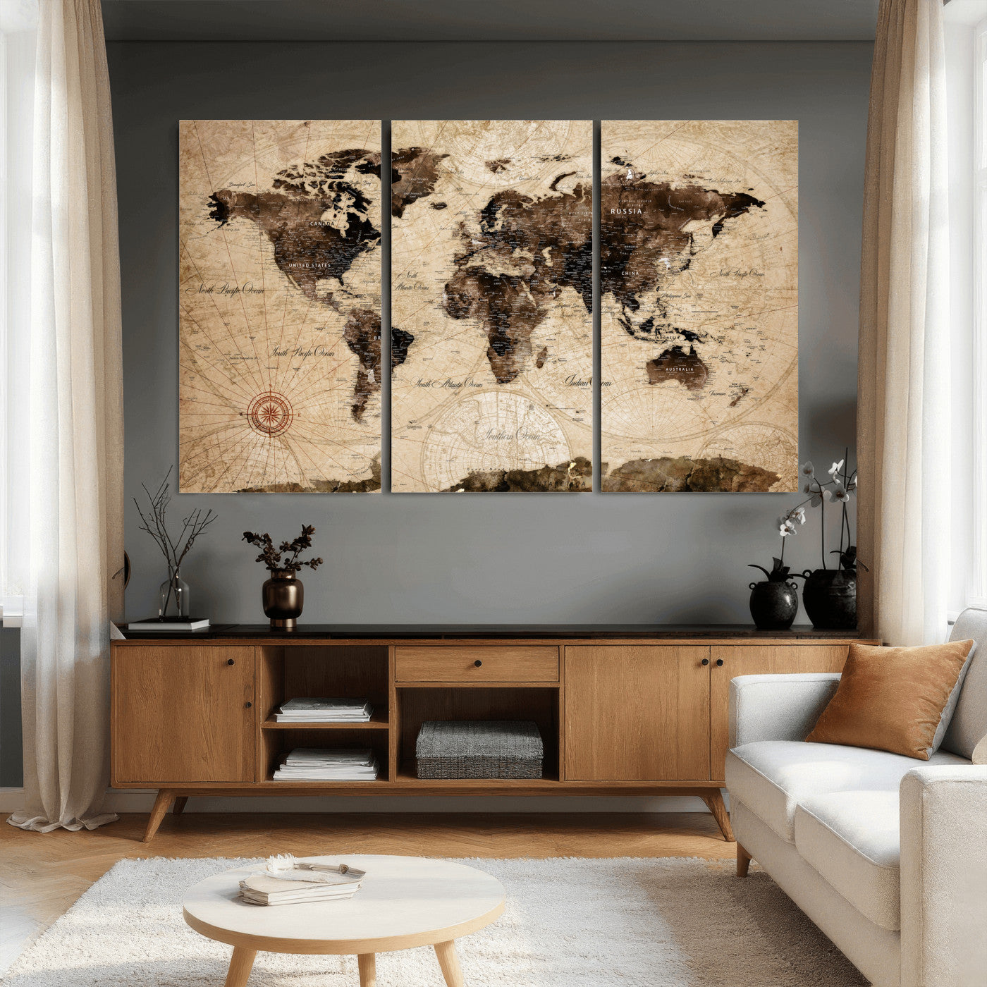 47657418-MGV-CV-36X24 - World Map Wall Art Canvas Print, Modern Decorative Framed Map Artwork Prints for Living Room, Office, Bedroom Wall Decor