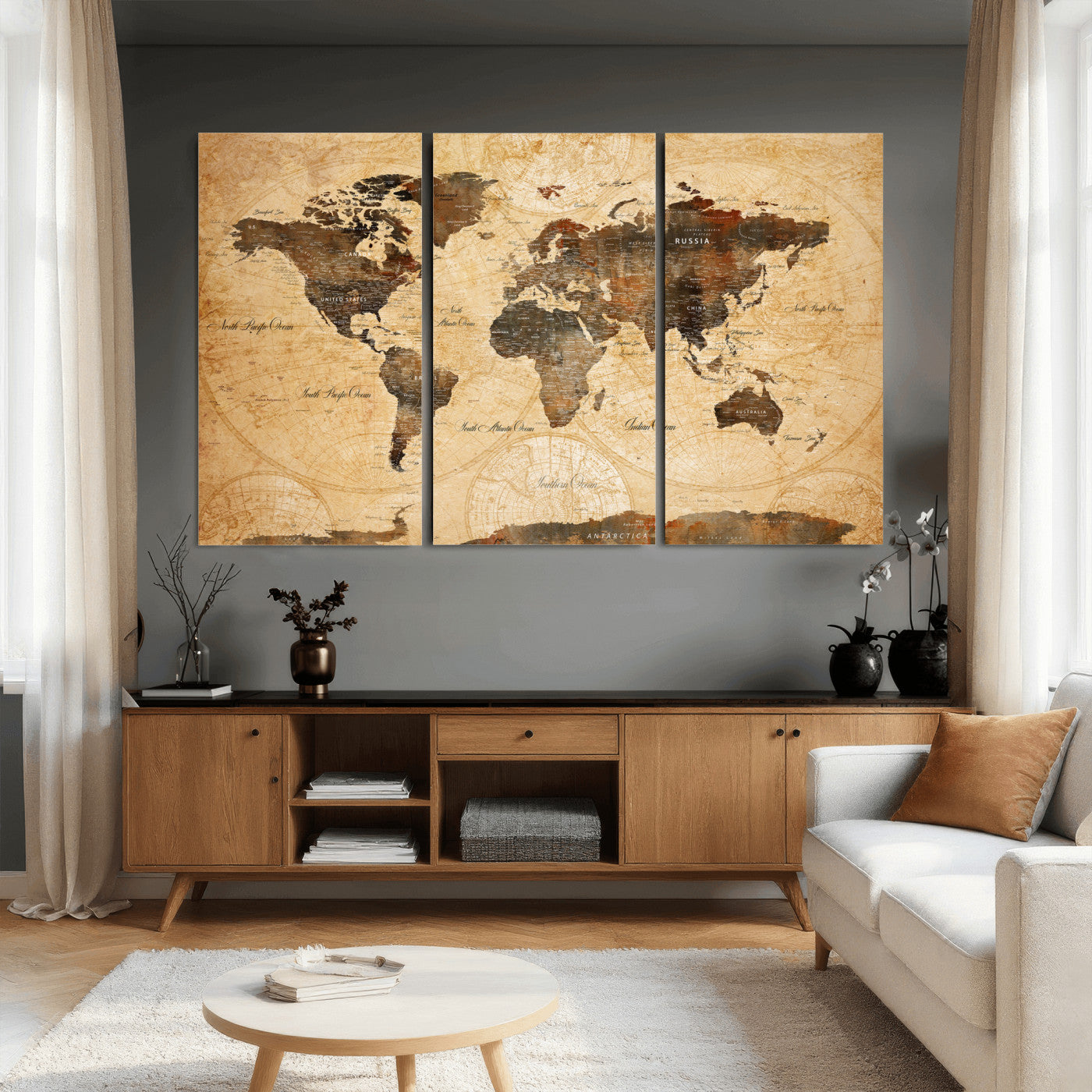 63156625-MGV-CV-36X24 - World Map Wall Art Canvas Print, Modern Decorative Framed Map Artwork Prints for Living Room, Office, Bedroom Wall Decor