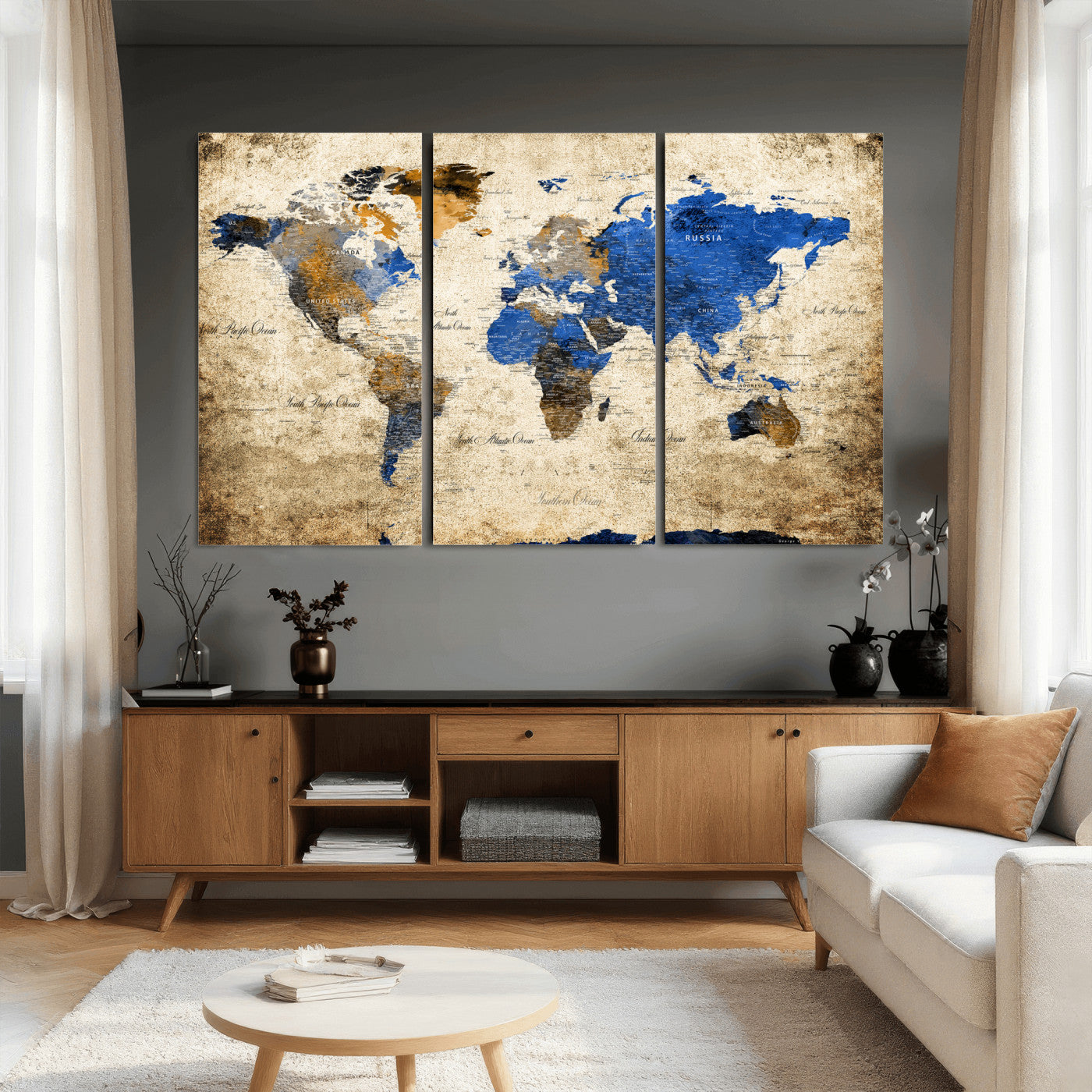 27314341-MGV-CV-36X24 - World Map Wall Art Canvas Print, Modern Decorative Framed Map Artwork Prints for Living Room, Office, Bedroom Wall Decor