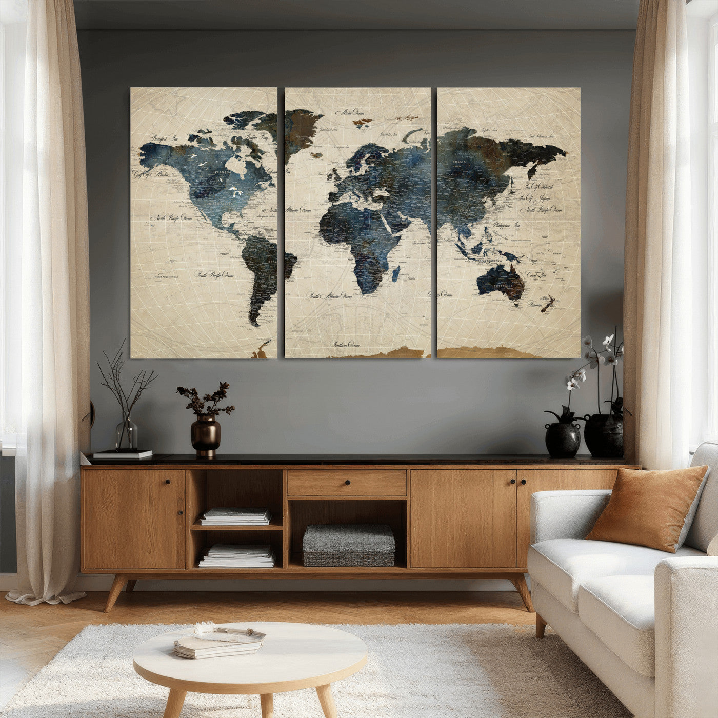 72927803-MGV-CV-36X24 - World Map Wall Art Canvas Print, Modern Decorative Framed Map Artwork Prints for Living Room, Office, Bedroom Wall Decor