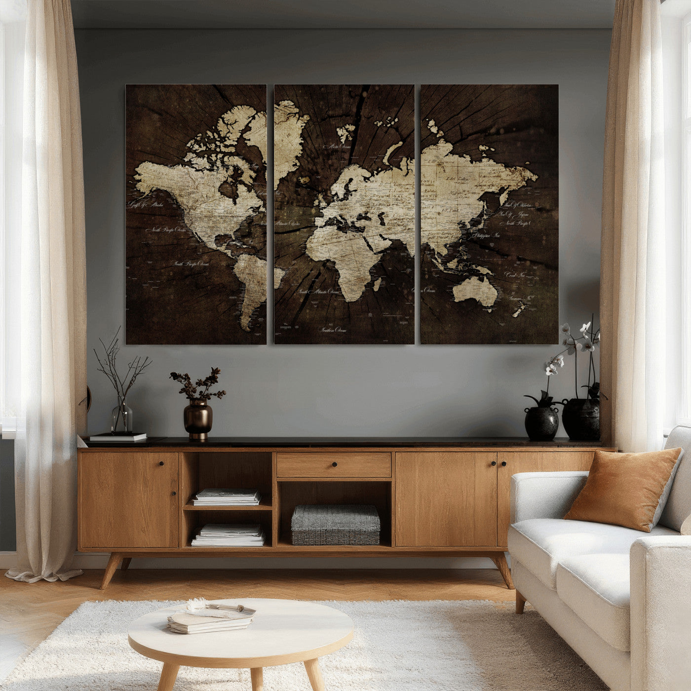 40991509-MGV-CV-36X24 - World Map Wall Art Canvas Print, Modern Decorative Framed Map Artwork Prints for Living Room, Office, Bedroom Wall Decor