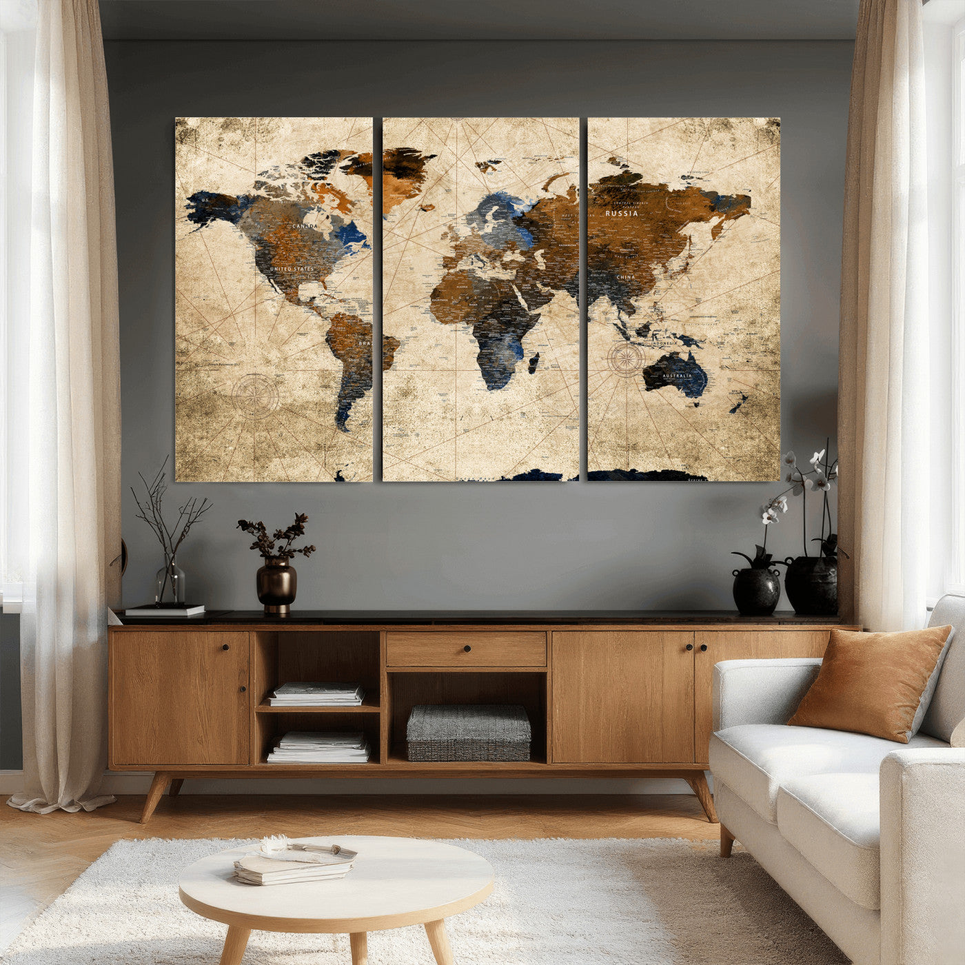 27163414-MGV-CV-36X24 - World Map Wall Art Canvas Print, Modern Decorative Framed Map Artwork Prints for Living Room, Office, Bedroom Wall Decor