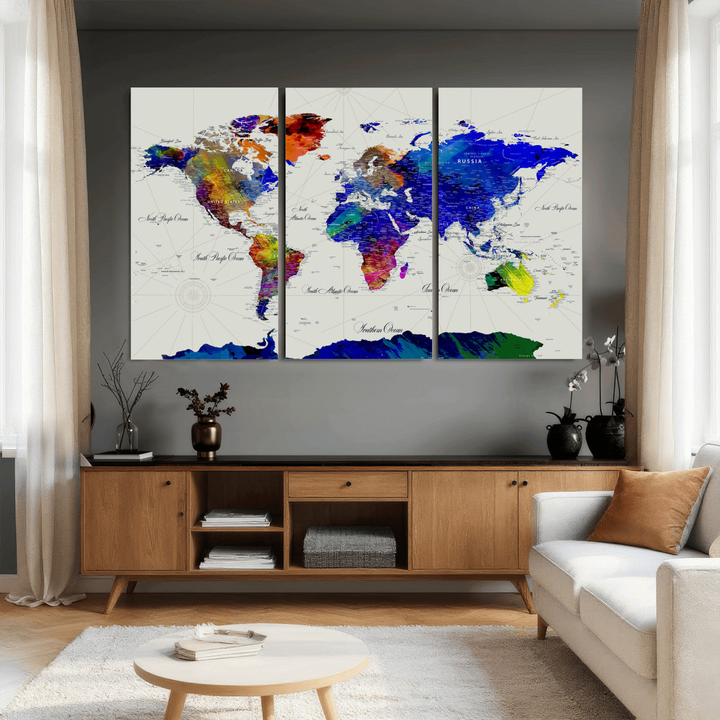 49670038-MGV-CV-36X24 - World Map Wall Art Canvas Print, Modern Decorative Framed Map Artwork Prints for Living Room, Office, Bedroom Wall Decor