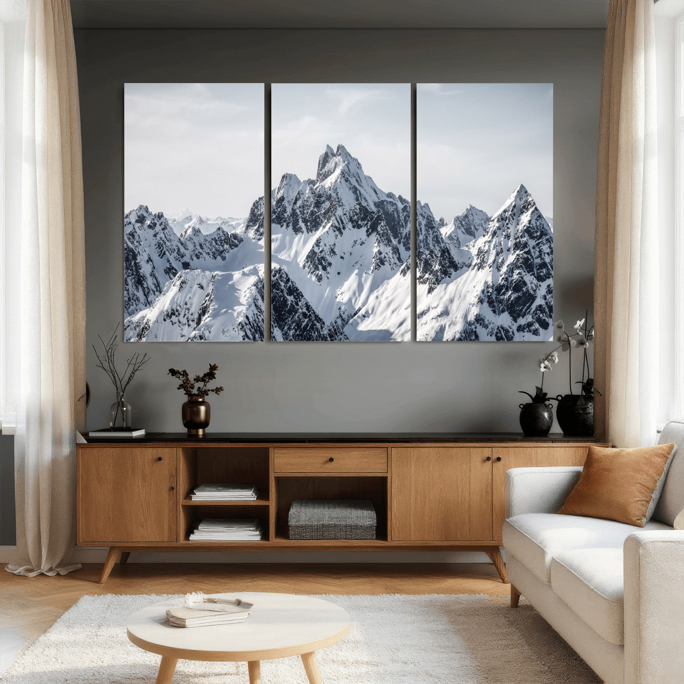 33126265-MGV-CV-36X24 - Snowy Mountain Range Canvas Print, Alpine Peaks Landscape Wall Art, Framed Canvas Ready to Hang