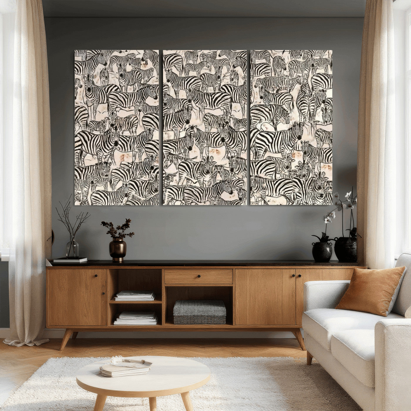 76453377-MGV-CV-36X24 - Farmhouse Animals Wall Art Canvas Print - Abstract Farm Animal Drawing Mid-Century Wall Art for Cabin Decor