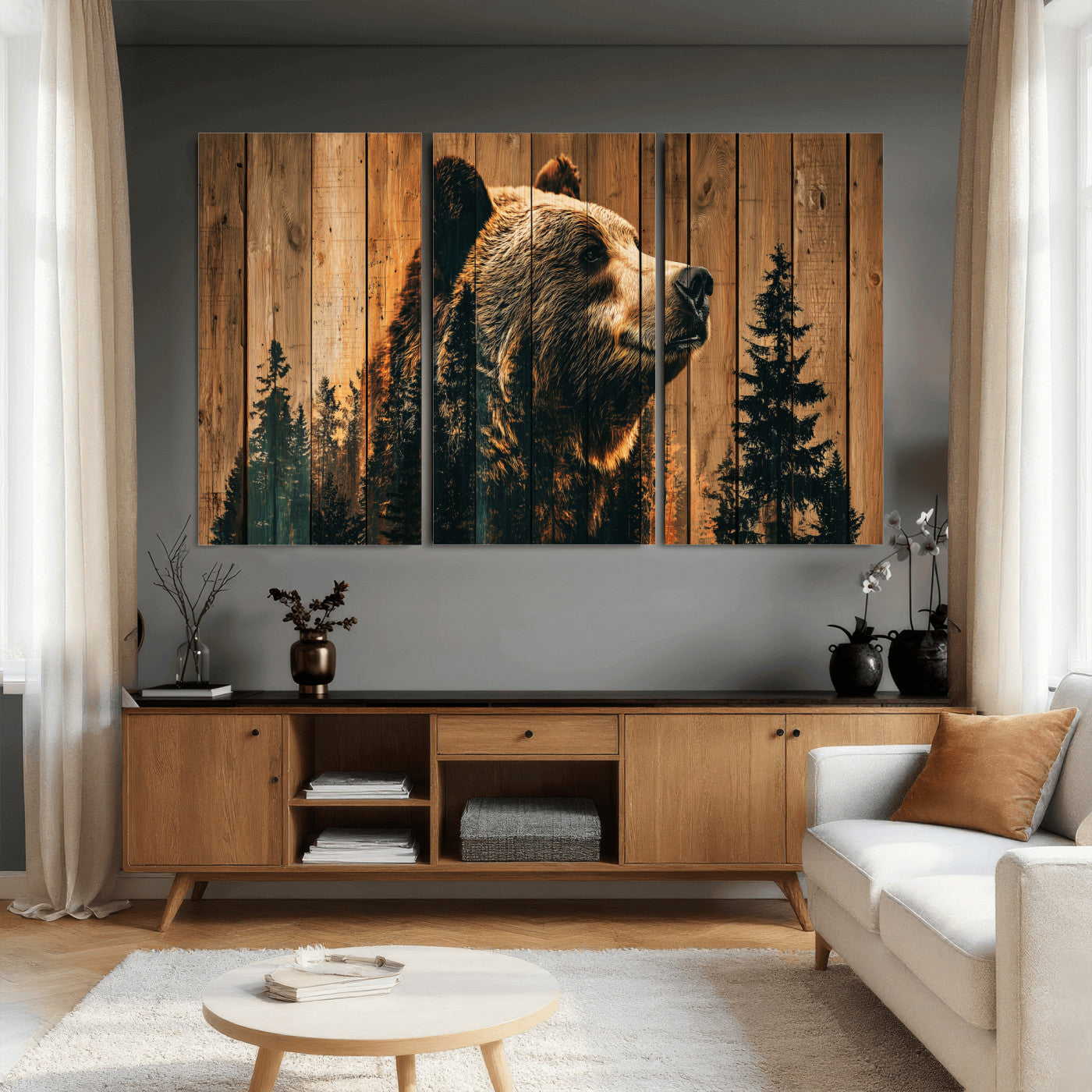 31552198-MGV-CV-36X24 - Rustic Bear Wall Art Canvas Print – Woodland Wildlife Artwork Print for Cabin, Lodge, and Farmhouse Home Decor