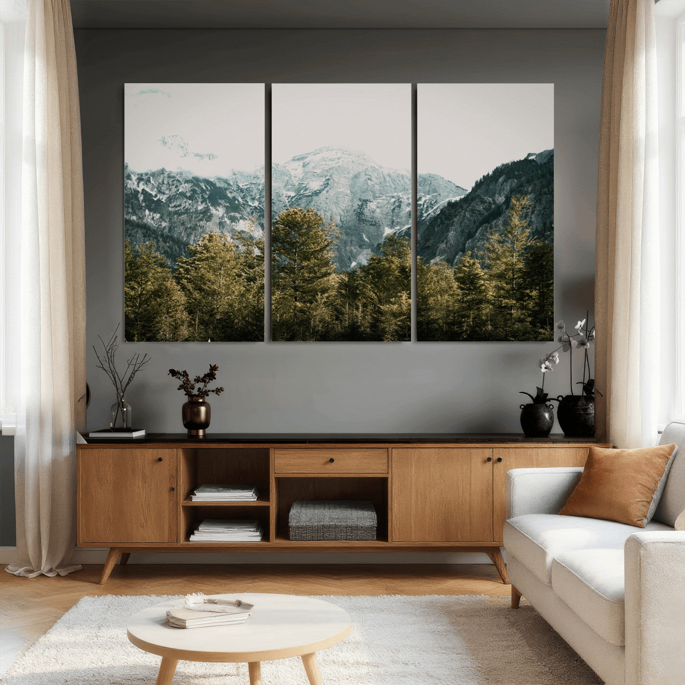 48479662-MGV-CV-36X24 - Mountain Forest Wall Art Canvas Print, Alpine Landscape Nature Photography, Moody Wilderness Wall Decor