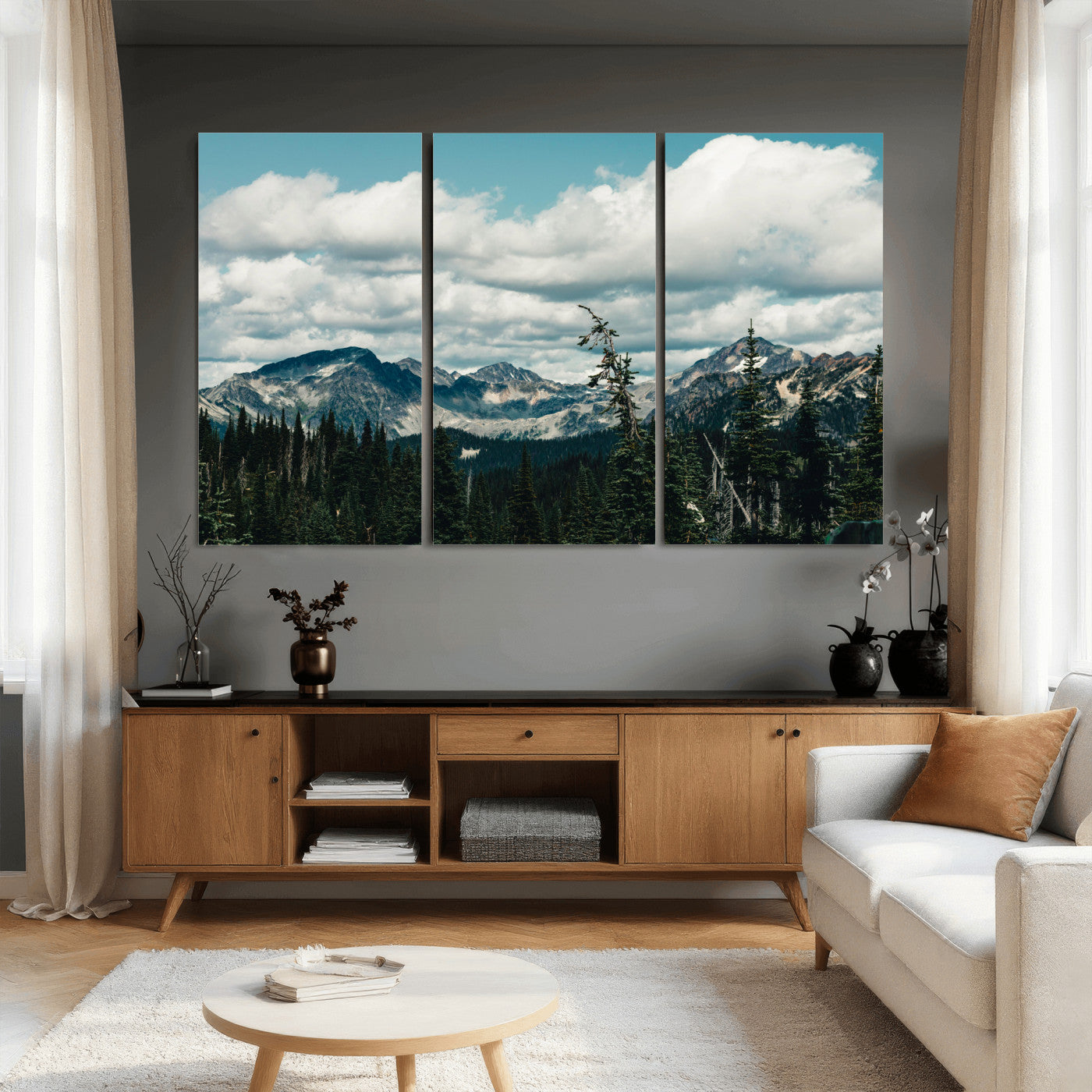 30416773-MGV-CV-36X24 - Mountain Forest Wall Art Canvas Print, Alpine Pine Tree Landscape Photography, Scenic Wilderness Mountain View, Nature Wall Decor