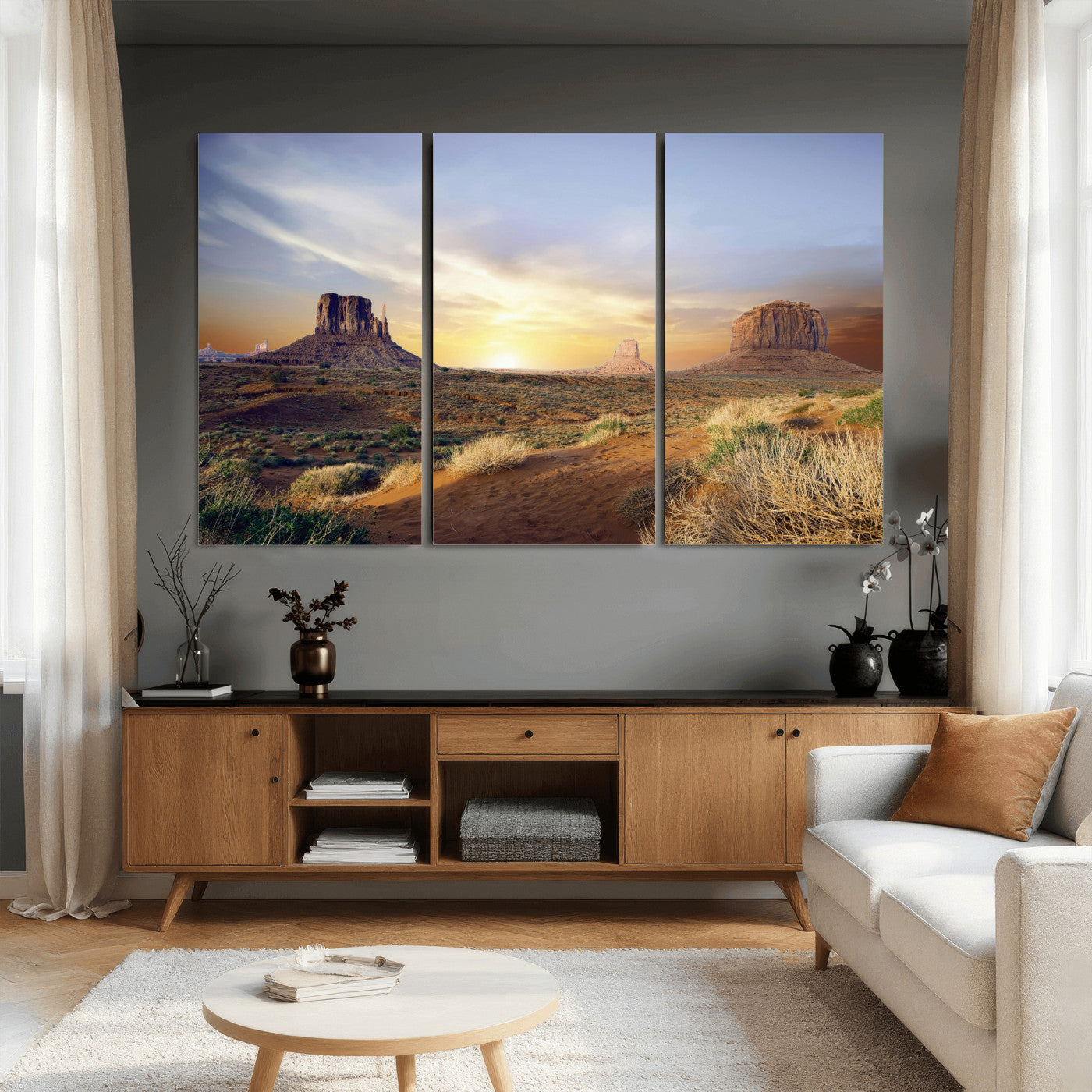 14901845-MGV-CV-36X24 - Monument Valley Desert Landscape Wall Art Canvas Print, Southwest Desert Rock Formation Canvas Print, Western Red Rock Panorama Art Printing