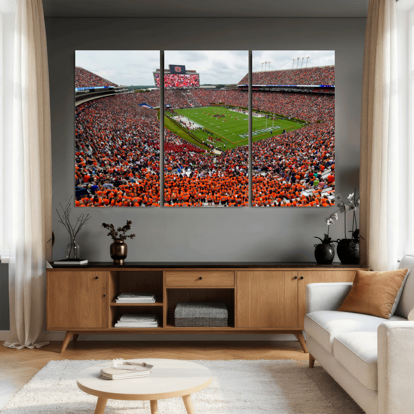 82562490-MGV-CV-36X24 - Auburn Stadium Sunset Wall Art Canvas Print, Jordan Hare Stadium Game Day Crowd, Auburn Tigers Football Artwork