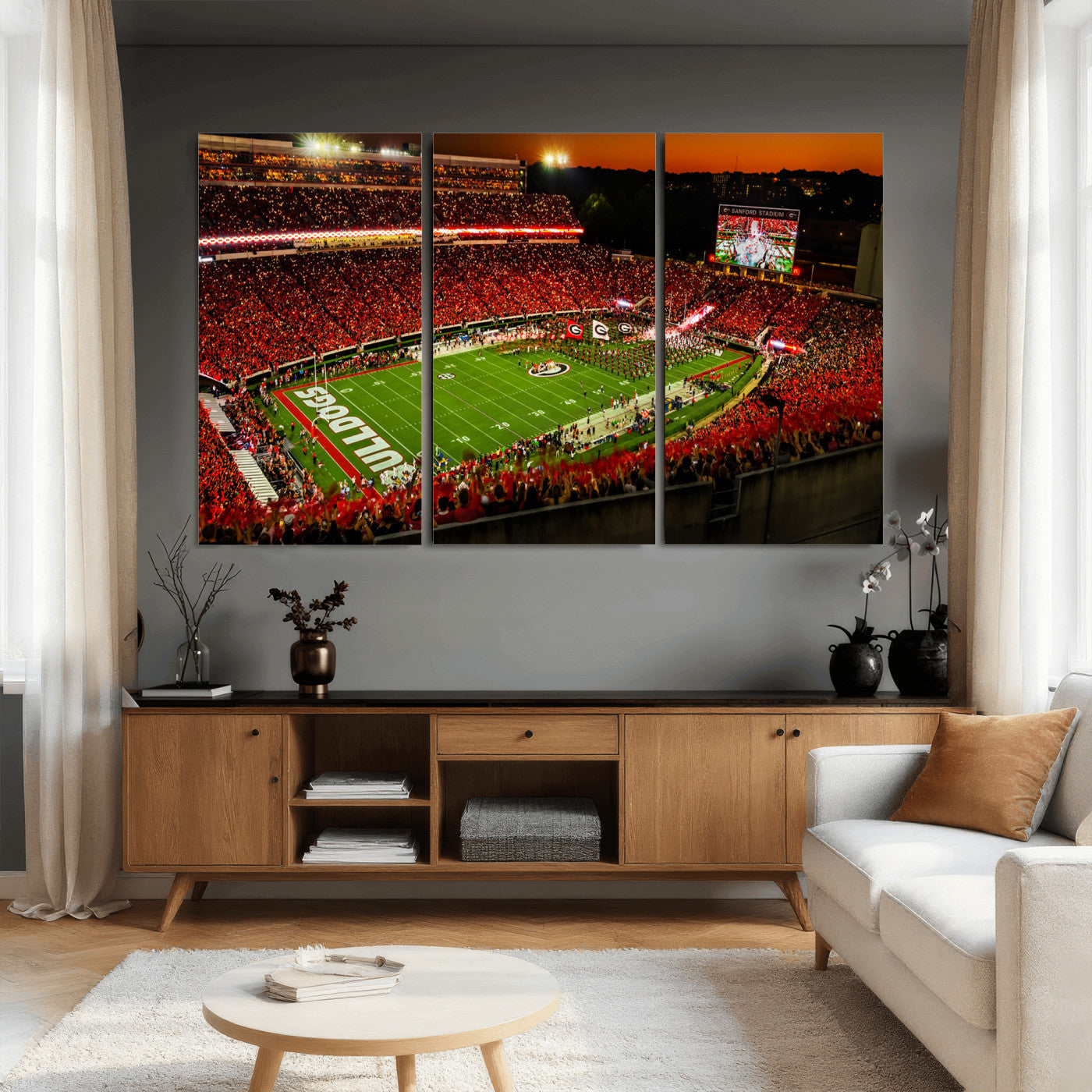 48894104-MGV-CV-36X24 - Georgia Bulldogs Stadium Wall Art Canvas Print, Sanford Stadium Night Game Panorama, College Football Crowd Wall Decor