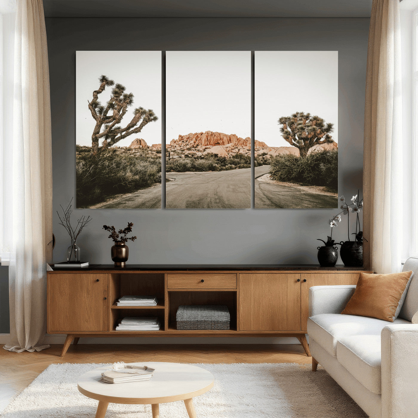 97248544-MGV-CV-36X24 - Joshua Tree Desert Wall Art Canvas Print, Minimal Southwestern Landscape Nature Wall Decor for Modern and Boho Interiors