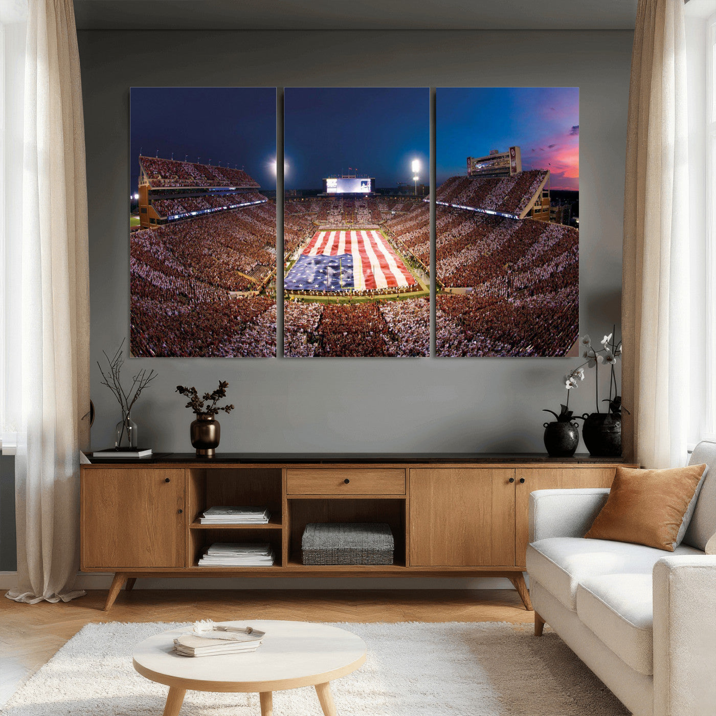 59917418-MGV-CV-36X24 - Oklahoma Memorial Stadium Wall Art Canvas Print – Oklahoma Sooners Football Artwork for Home, Office, and Sports Room Decor