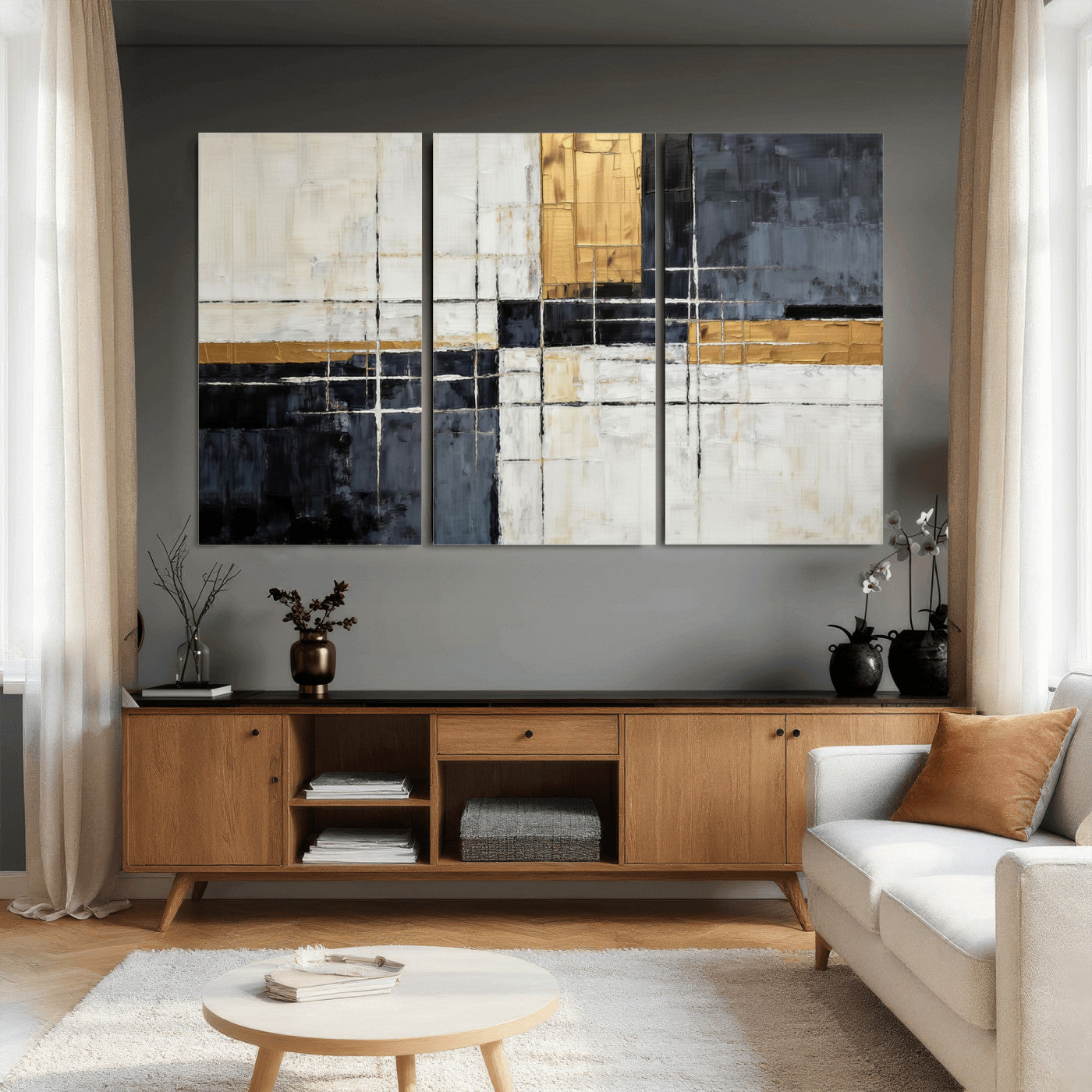 78975677-MGV-CV-36X24 - Gold Abstract Wall Art Canvas Print, Modern Luxury Geometric Painting Wall Decor for Living Room and Office