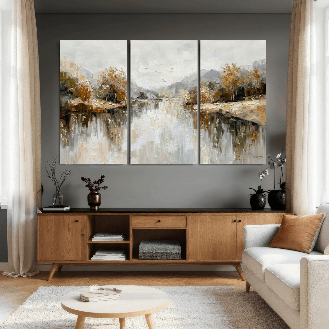 75820239-MGV-CV-36X24 - Abstract Landscape Wall Art Canvas Print, Modern Lake Printing Wall Decor for Contemporary Interiors