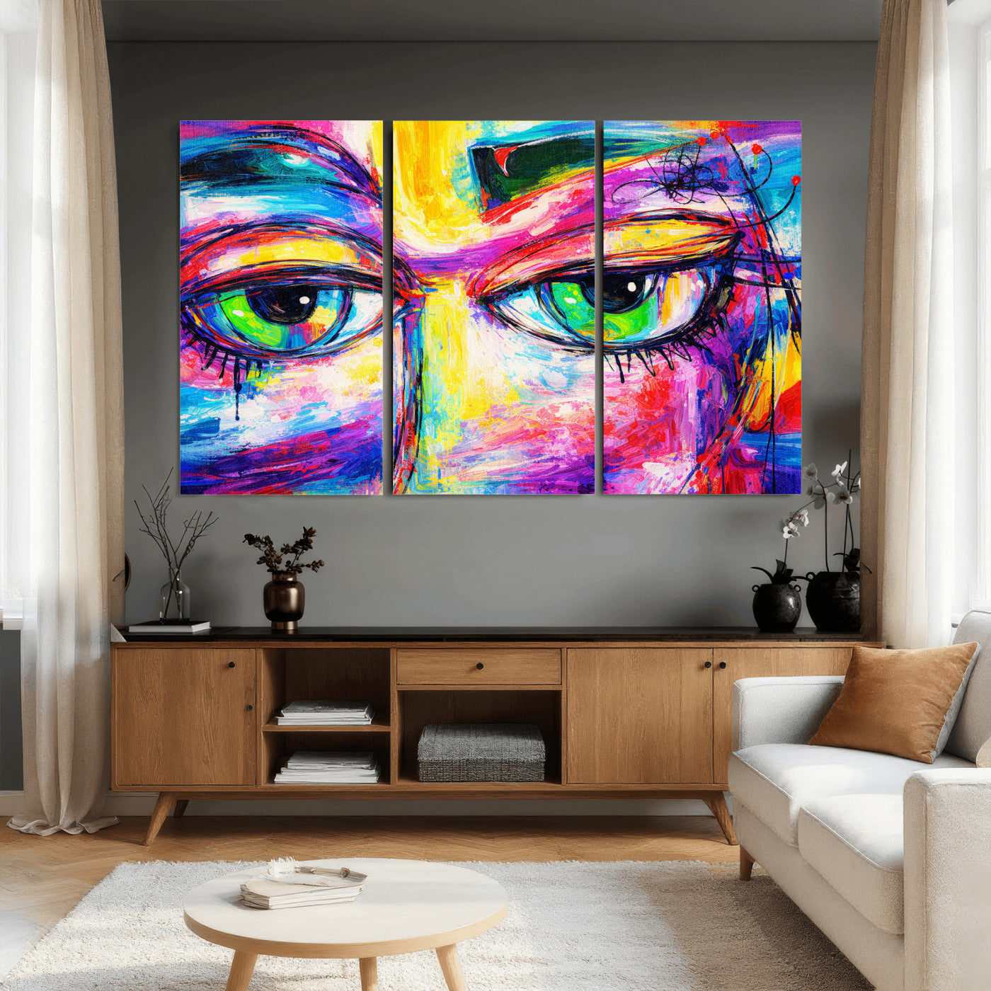 99390655-MGV-CV-36X24 - Colorful Abstract Face Wall Art Canvas Print – Modern Pop Art Portrait Artwork for Contemporary Living Room Decor