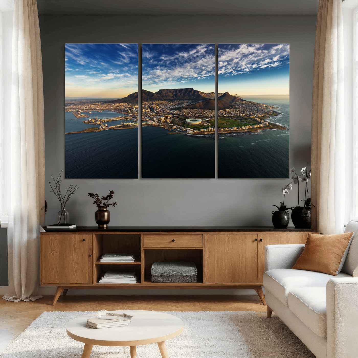 14654591-MGV-CV-36X24 - Cape Town Skyline Wall Art Canvas Print – Table Mountain Coastal Cityscape Artwork for Modern Office Decor