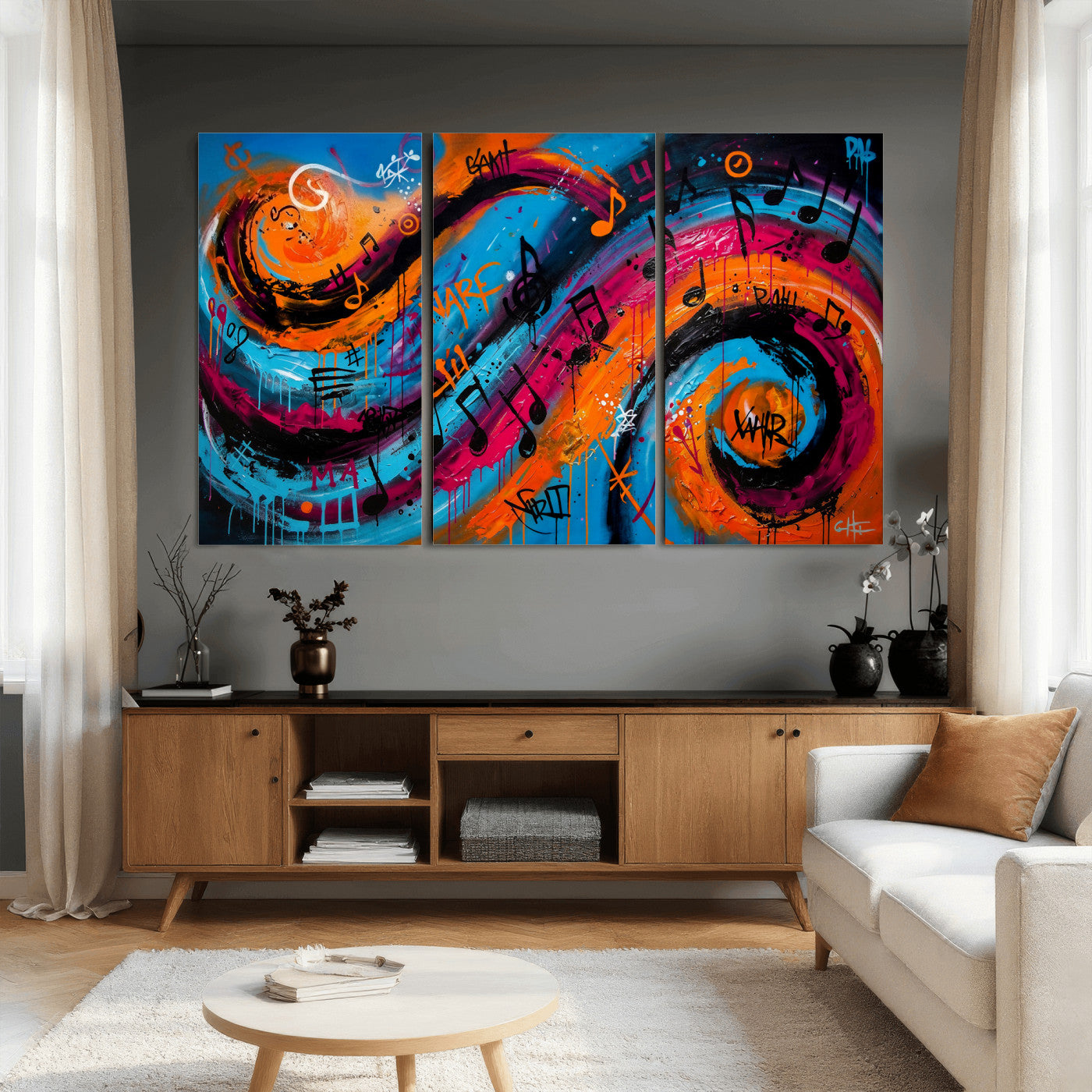34936518-MGV-CV-36X24 - Geometric Abstract Wall Art Canvas Print, Orange Blue Abstract Expressionist Painting Print, Modern Geometric Abstract Canvas Art