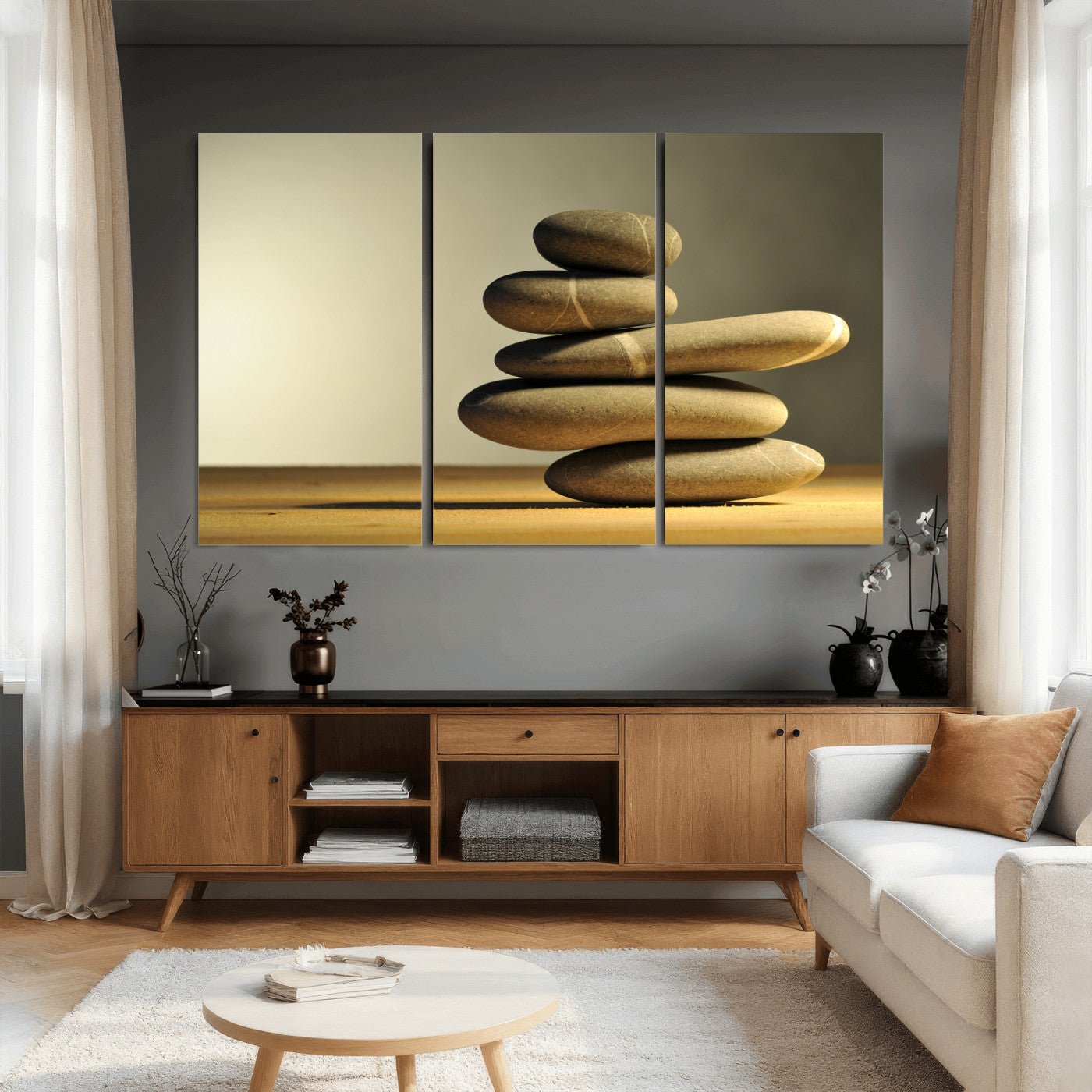 85424263-MGV-CV-36X24 - Zen Stone Wall Art Canvas Print, Balanced Rock Stack Framed Spa Artwork, Minimalist Meditation Decor for Living Room Bedroom Office Bathroom