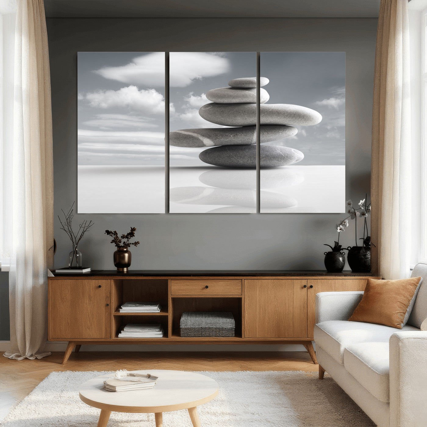 86426188-MGV-CV-36X24 - Zen Stone Wall Art Canvas Print, Balanced Rock Stack Framed Spa Artwork, Minimalist Meditation Decor for Living Room Bedroom Office Bathroom