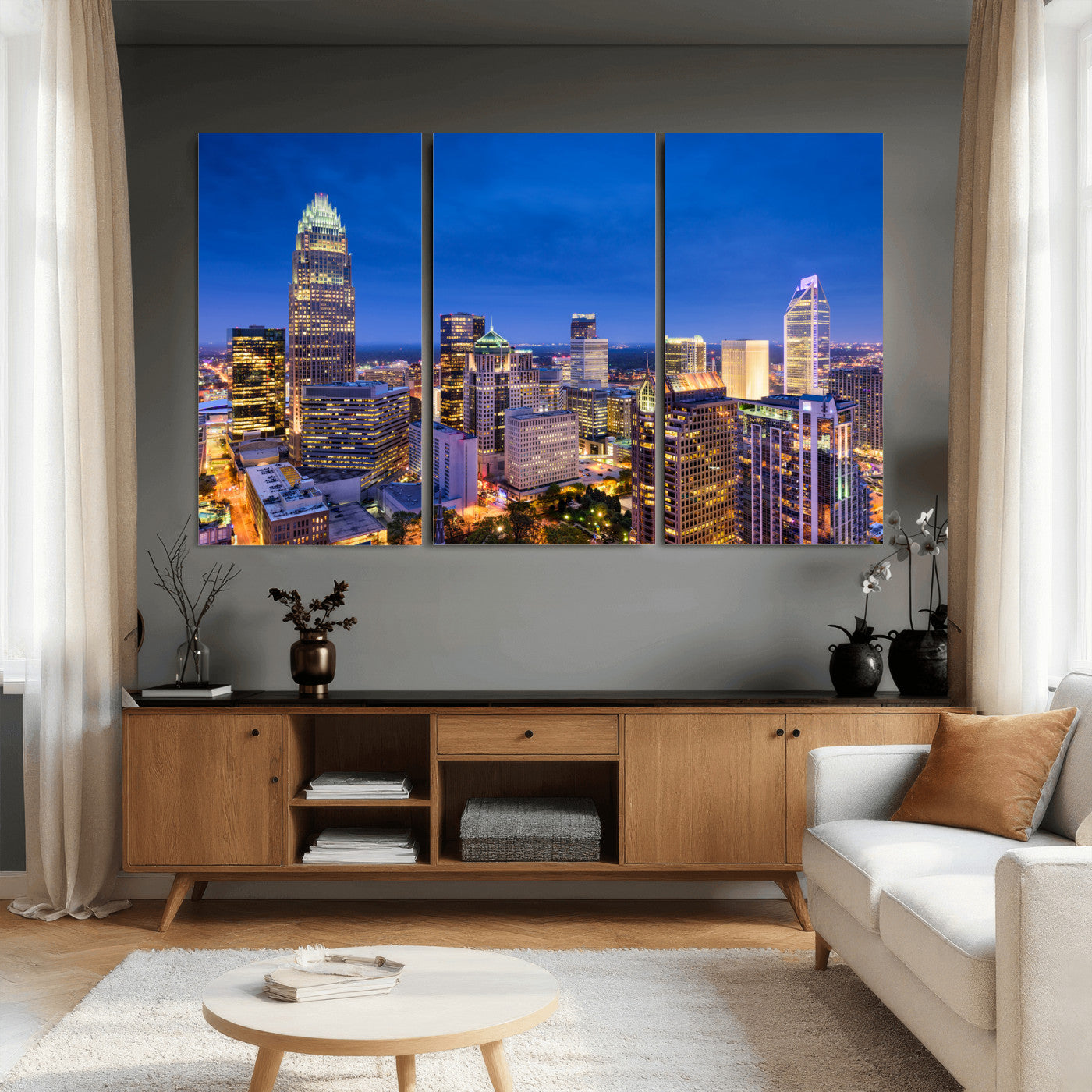 74382190-MGV-CV-36X24 - Charlotte Skyline Canvas Wall Art Print – North Carolina Cityscape Photography Print