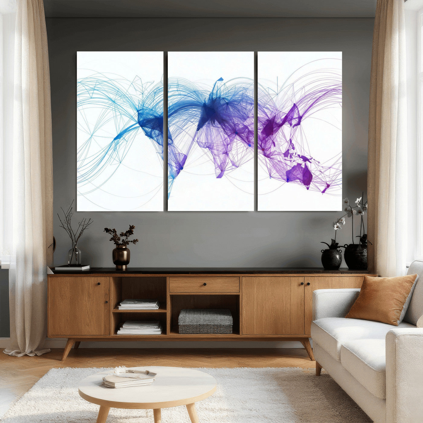 75155491-MGV-CV-48X32-3P - Global Flight Routes Map Canvas Wall Art, Worldwide Aviation Network Print, International Air Travel Wall Decor