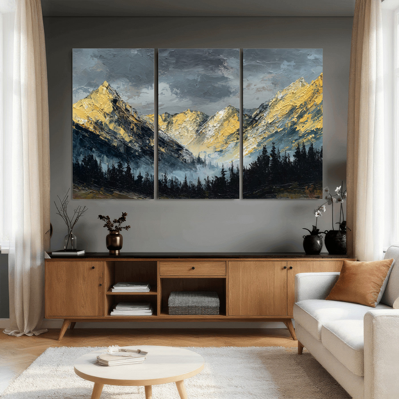 86912101-MGV-CV-48X32-3P - Abstract Mountain Wall Art Canvas Print Modern Landscape Painting Print