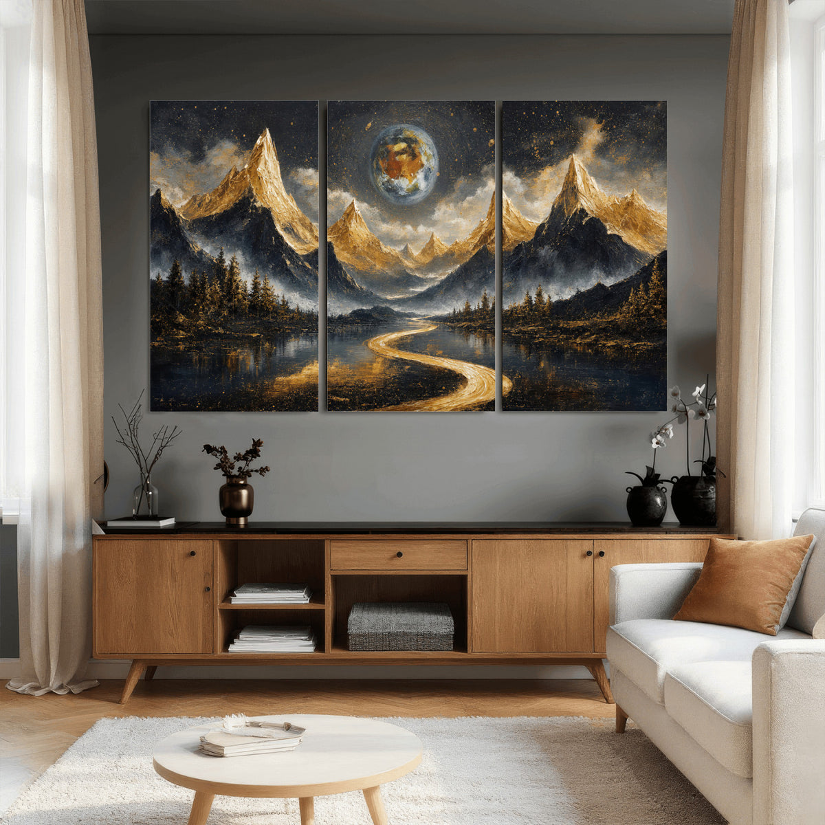 34202127-MGV-CV-36X24 - Abstract Mountain Wall Art Canvas Print Modern Landscape Painting Print