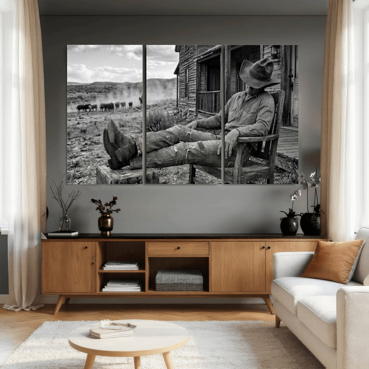 94461975S-MGV-CV-36X24 - Vintage Sleeping Cowboy Wall Art Canvas Print, Western Home Decor