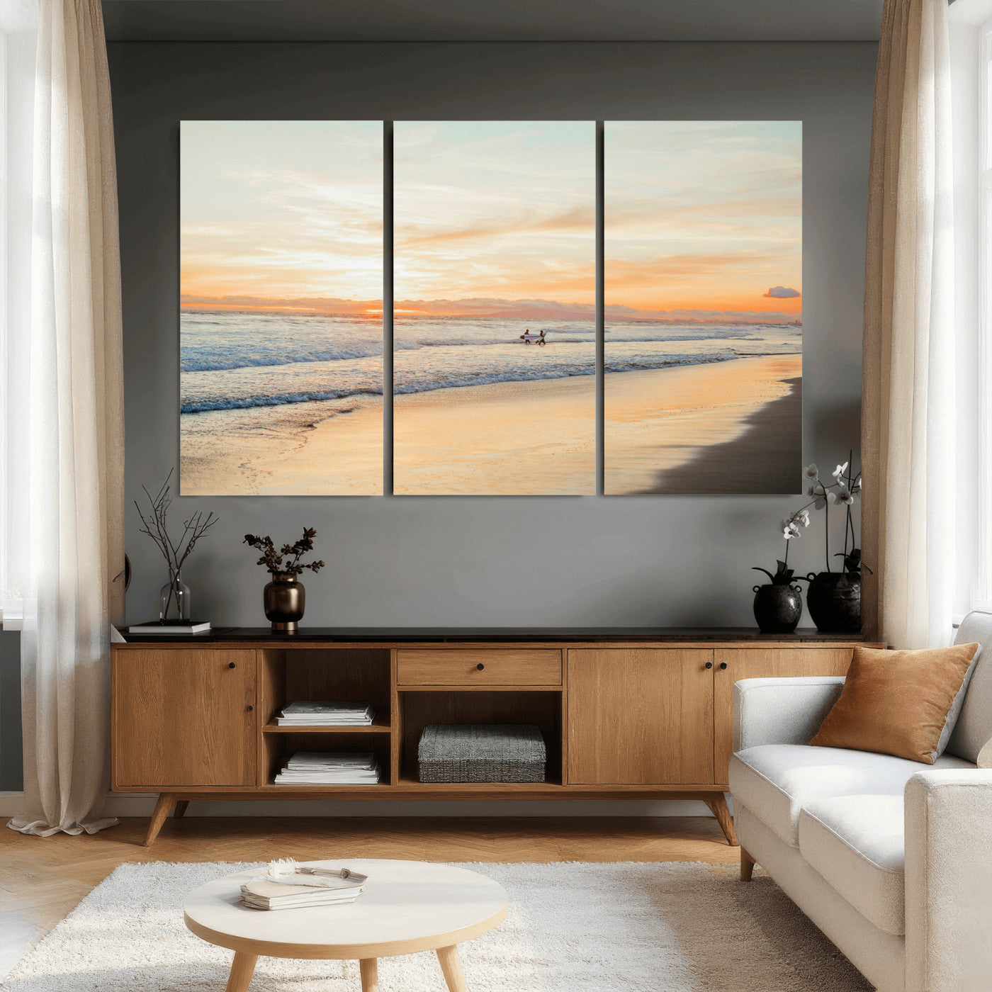 38131619-MGV-CV-36X24 - Beach Sunset Canvas Wall Art Print | Ocean Waves Landscape, Coastal Photography, Seascape Wall Decor, Ready to Hang