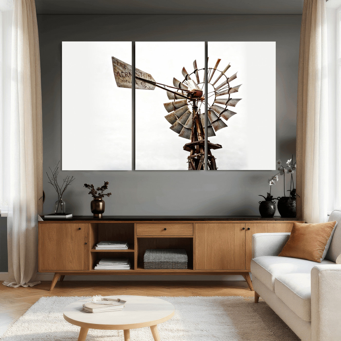 99806928-MGV-CV-36X24 - Rustic Farmhouse Windmill Canvas Wall Art Vintage Western Farmhouse Print
