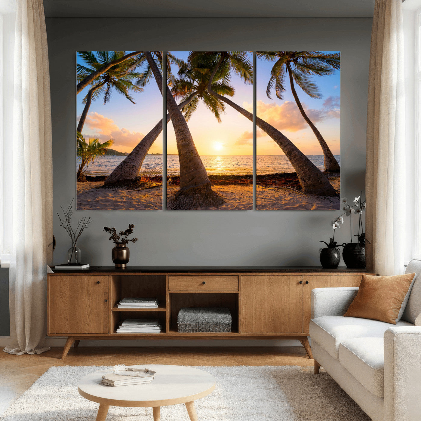75123213-MGV-CV-36X24 - Tropical Island Coconut Palm Trees Sunset Wall Art Canvas Print - Turquoise Beach Print for Nautical Home Decor