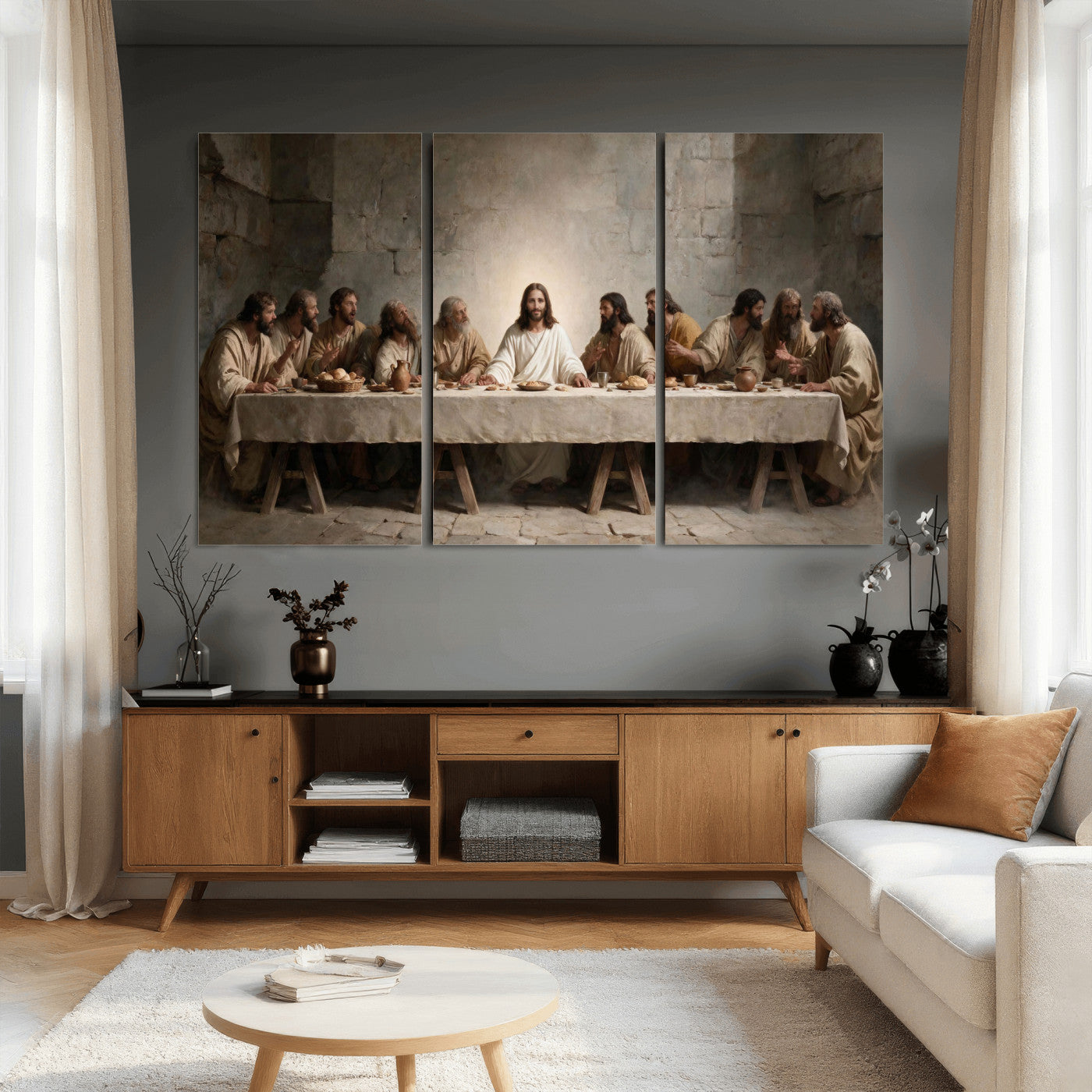 69633087-MGV-CV-36X24 - The Last Supper of Jesus Christ Wall Art Canvas Print - Classical Christian Faith Home Decor
