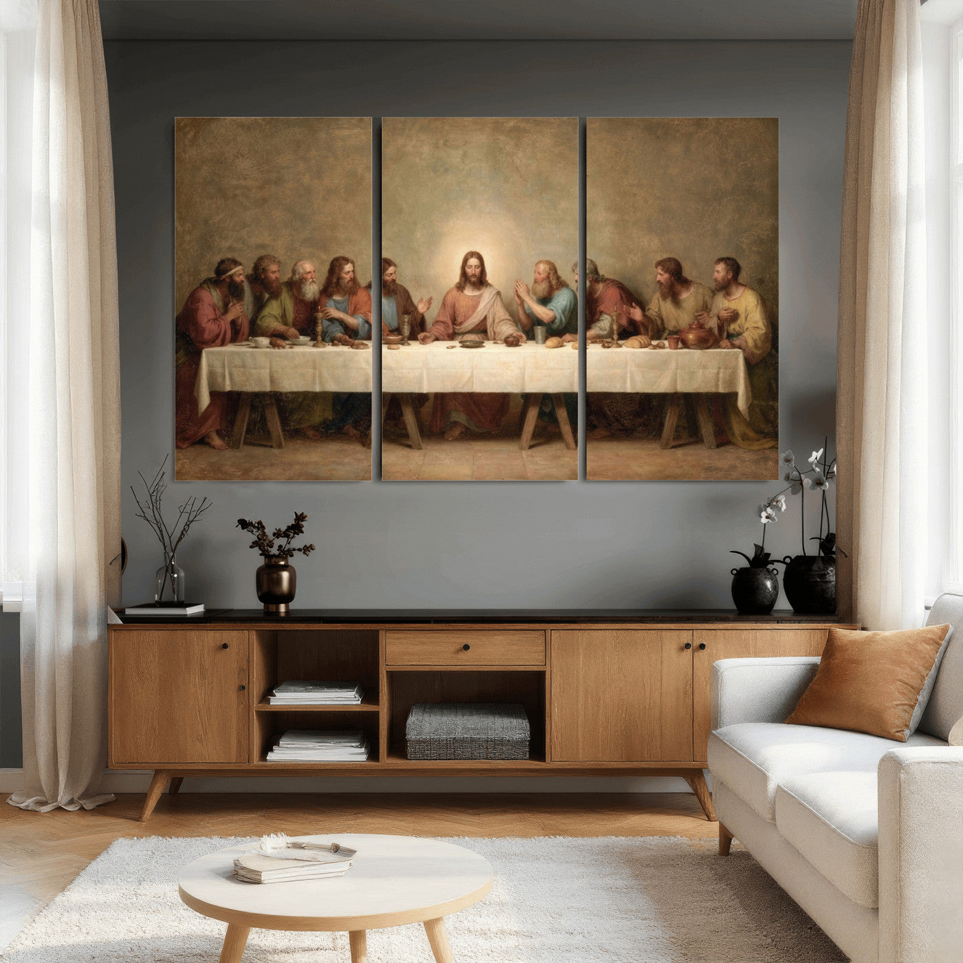 50761248-MGV-CV-36X24 - The Last Supper of Jesus Christ Wall Art Canvas Print - Classical Christian Faith Home Decor