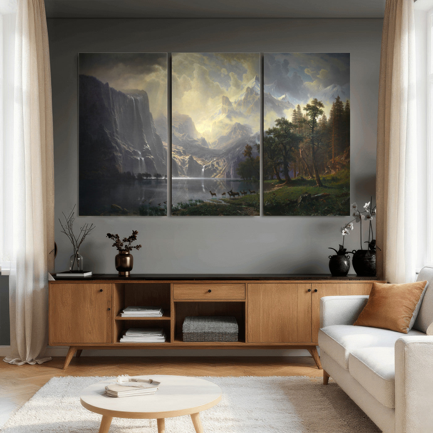 88679214-MGV-CV-36X24 - Albert Bierstadt Among the Sierra Nevada California Yosemite Wall Art Canvas Print, Classic Fine Art Painting Print