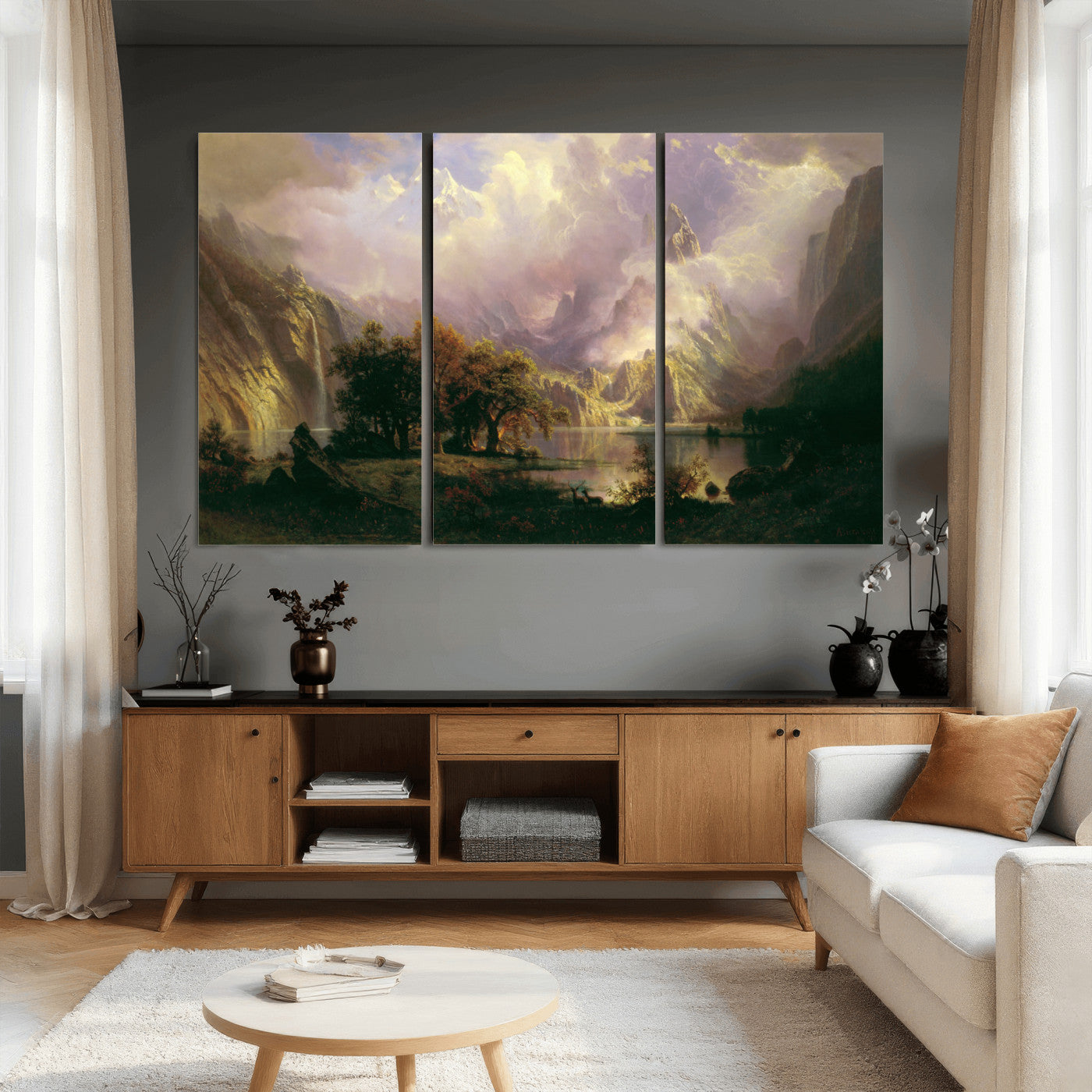 49189463-MGV-CV-36X24 - Albert Bierstadt Rocky Mountain Landscape Wall Art Canvas Print, Classic Fine Art Painting Print