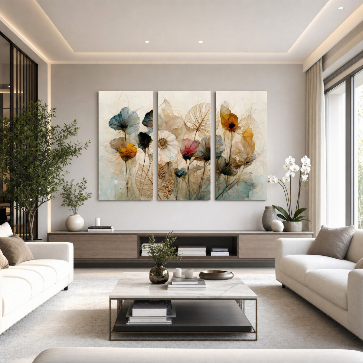 93171612-MGV-CV-36X24 - Vintage Dried Floral Meadow Wall Art Canvas Print, Translucent Watercolor Flowers Painting Print