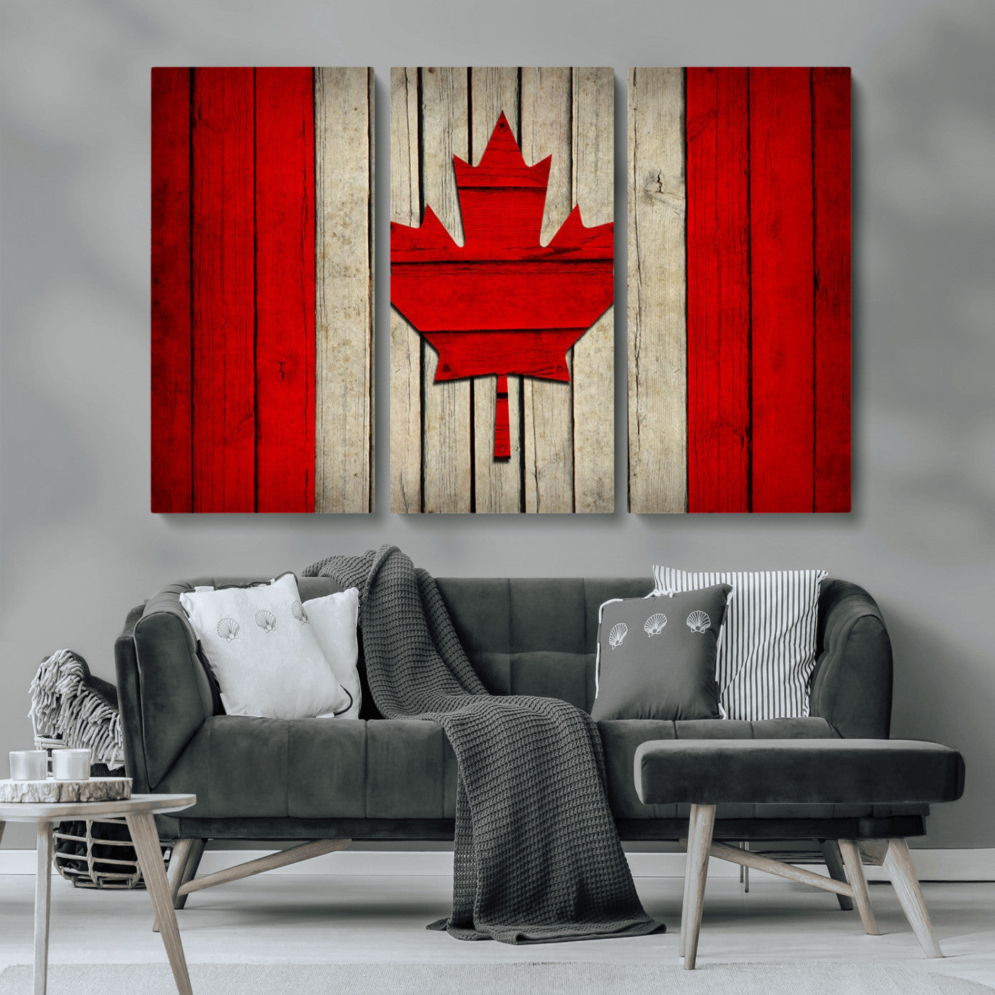 22674-MGV-CV-36X24-Rustic Canada Flag Wall Art – Framed Canadian Flag Canvas Print, Vintage Wood Texture Home or Office Decor