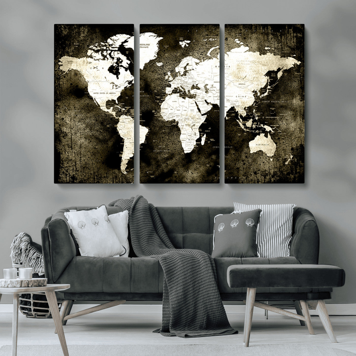 66737-MGV-CV-36X24-Vintage World Map Canvas Wall Art – Framed Push Pin Travel Map for Home and Office Decor, Rustic Wall Artwork for Travelers