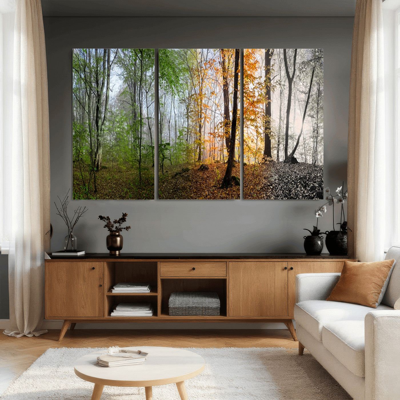 95317-MGV-CV-36X24 - Four Seasons Wall Art Forest Canvas Print – Triptych Seasonal Nature Print – Landscape Decor for Living Room