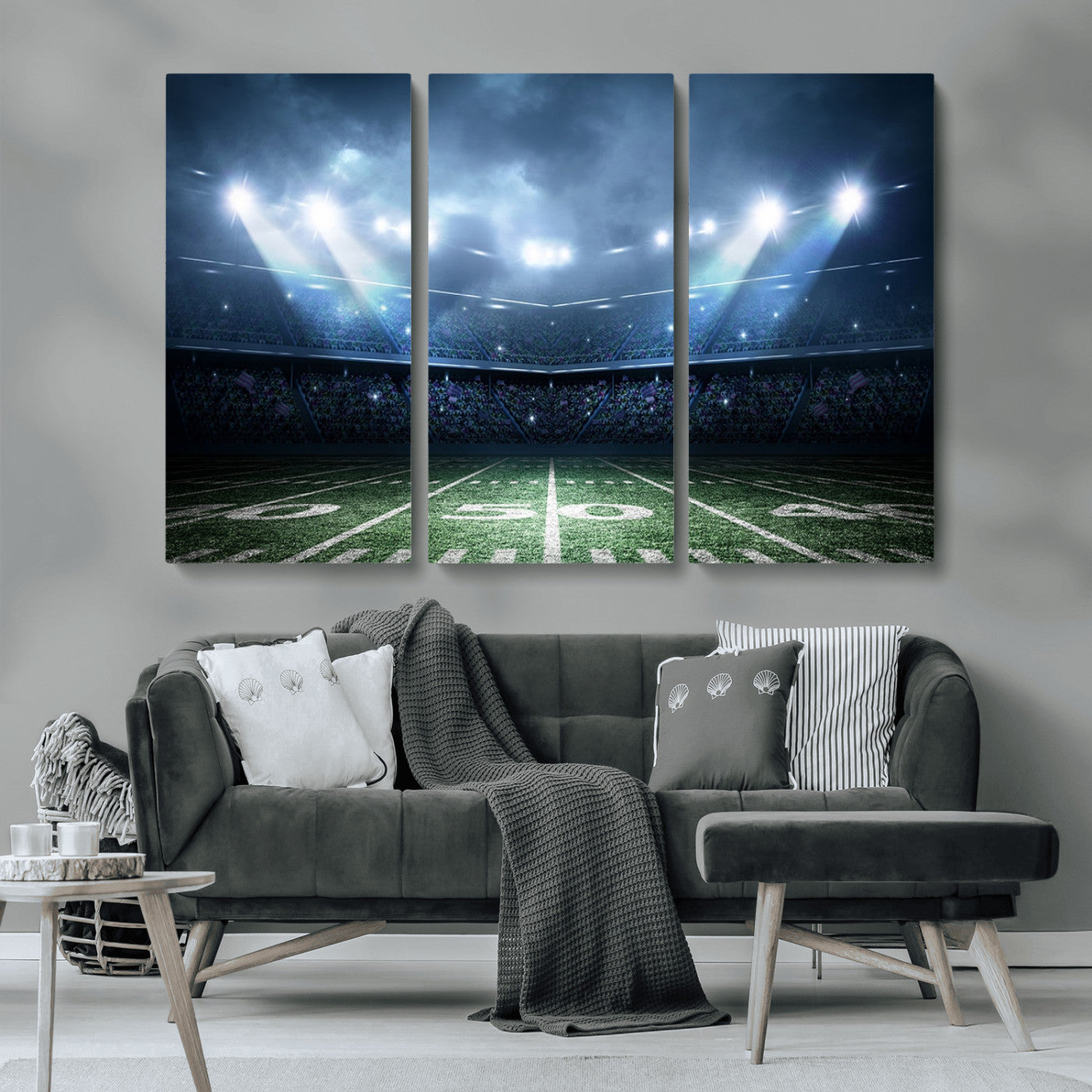 74741-MGV-CV-48X32-3P-American Football Stadium Wall Art Canvas, American Football Stadium Canvas Print