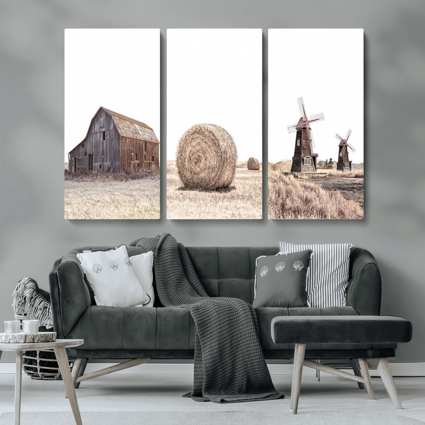 94971-MGV-CV-36X24-Farm Prints Set, Set of 3 Farmhouse Wall Art, Country House Decor, Barn Print, Wheat Print,