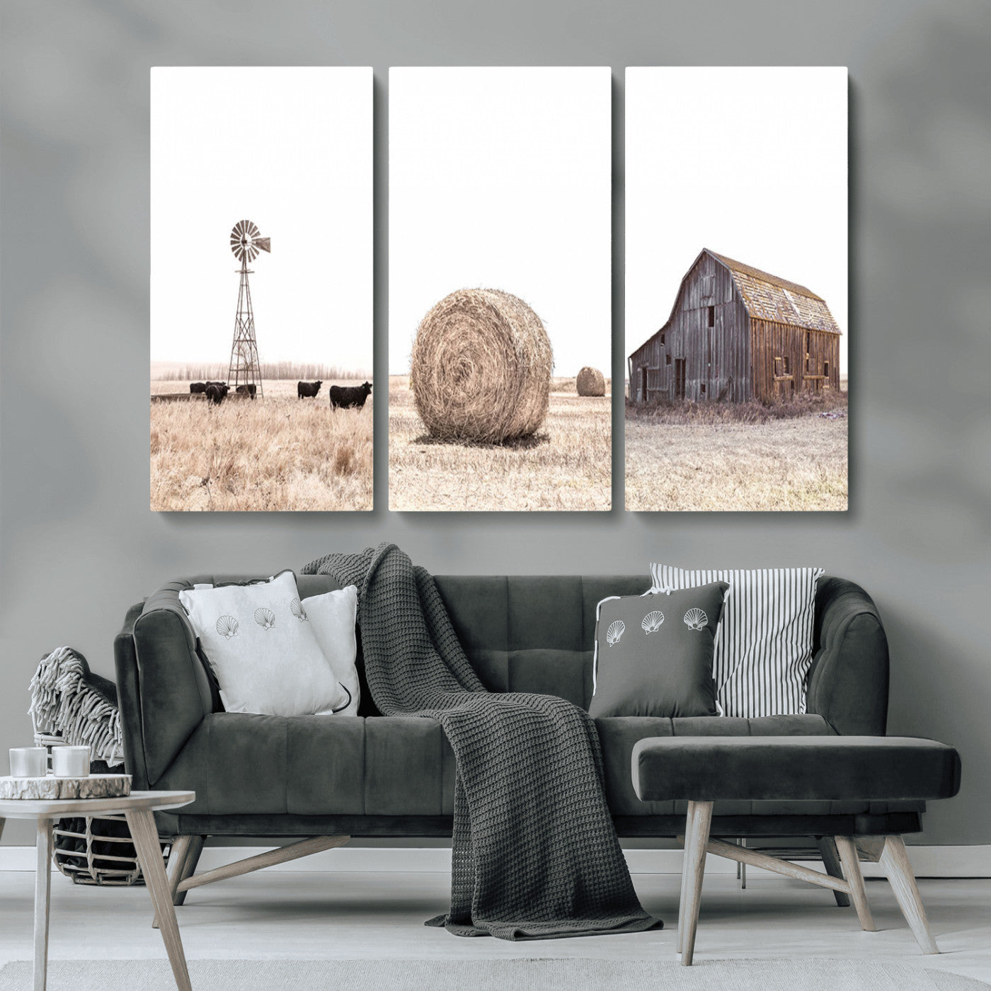 30918-MGV-CV-36X24-Rustic Farmhouse Wall Art Set of 3 – Country Barn and Wheat Field | Farm Prints for Country Home and