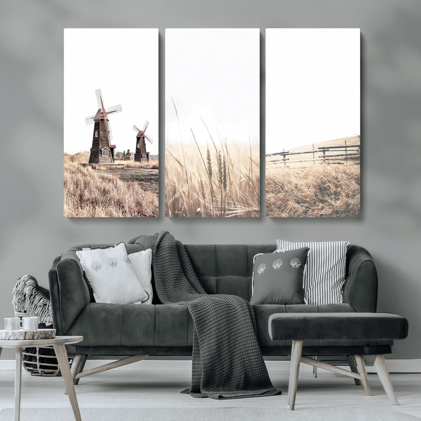 56649-MGV-CV-36X24-Farm Prints Set, Set of 3 Farmhouse Wall Art, Country House Decor, Barn Print, Wheat Print,