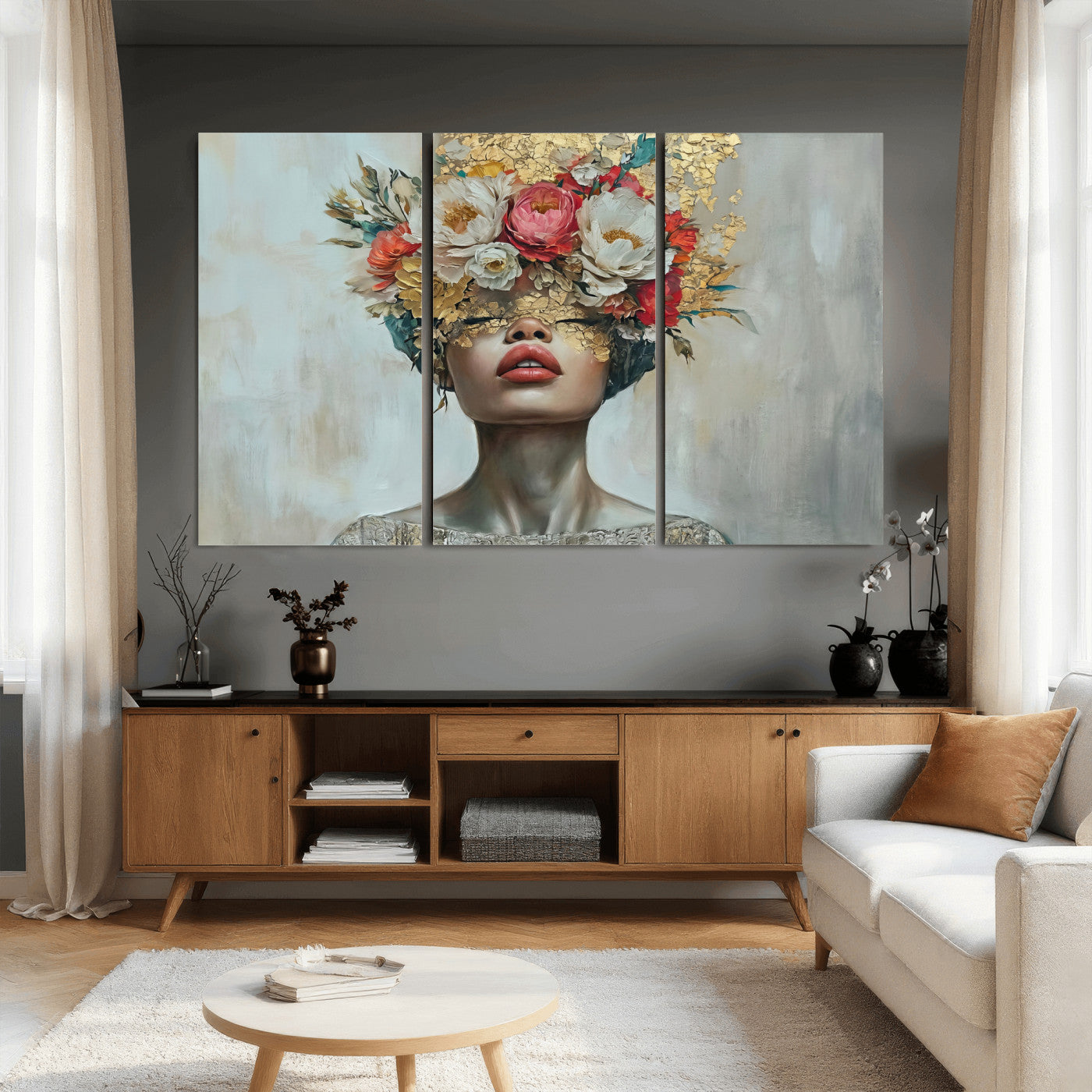 26919-MGV-CV-36X24 - Golden Petal Wall Art Canvas Print - Silhouette Woman Wall Art Canvas Print, Floral Woman Portrait